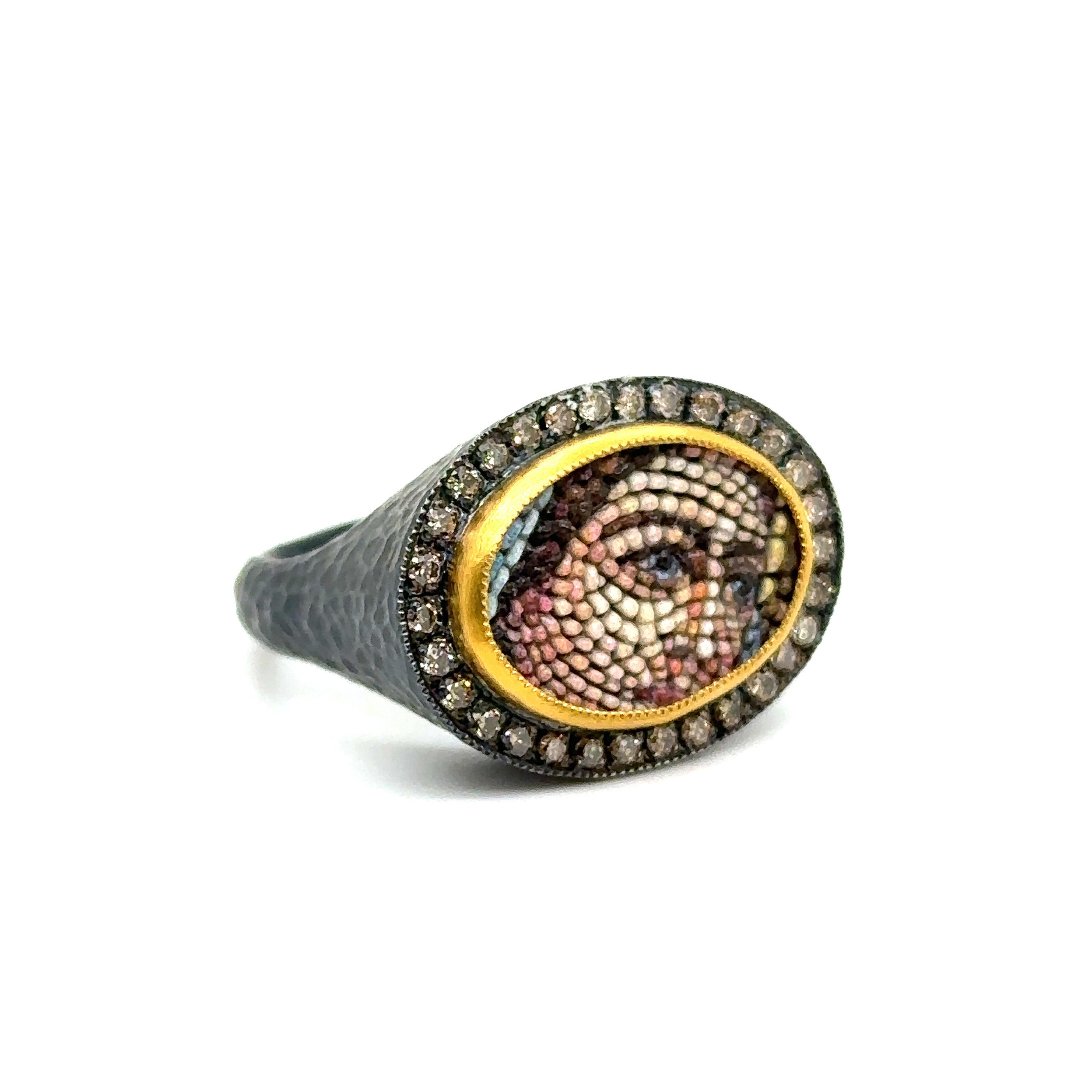 Round Cut JAS-19-1966 - 24KT GOLD/SS MOSAIC RING with DIAMONDS  For Sale