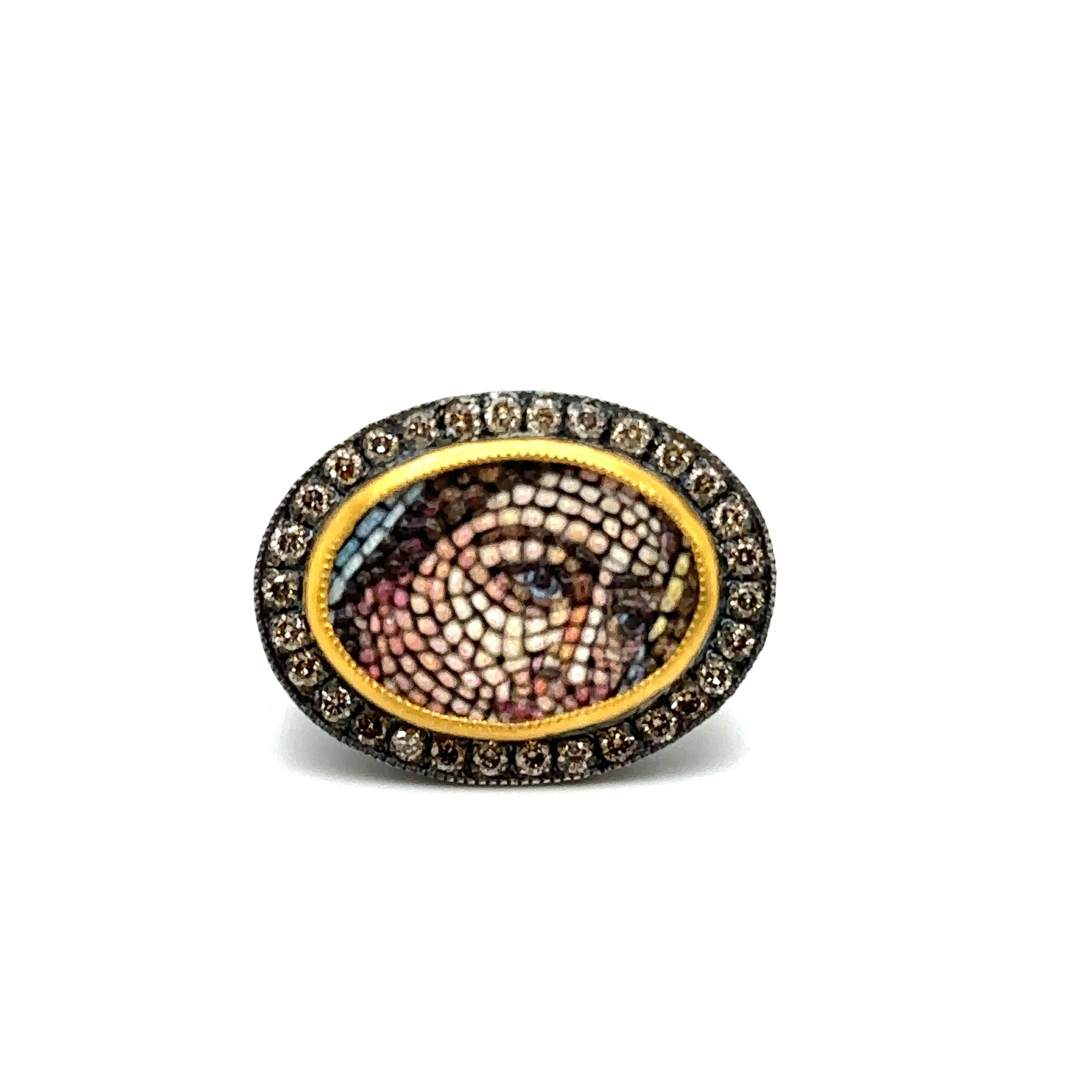 JAS-19-1966 - 24KT GOLD/SS MOSAIC RING with DIAMONDS  In New Condition For Sale In New York, NY