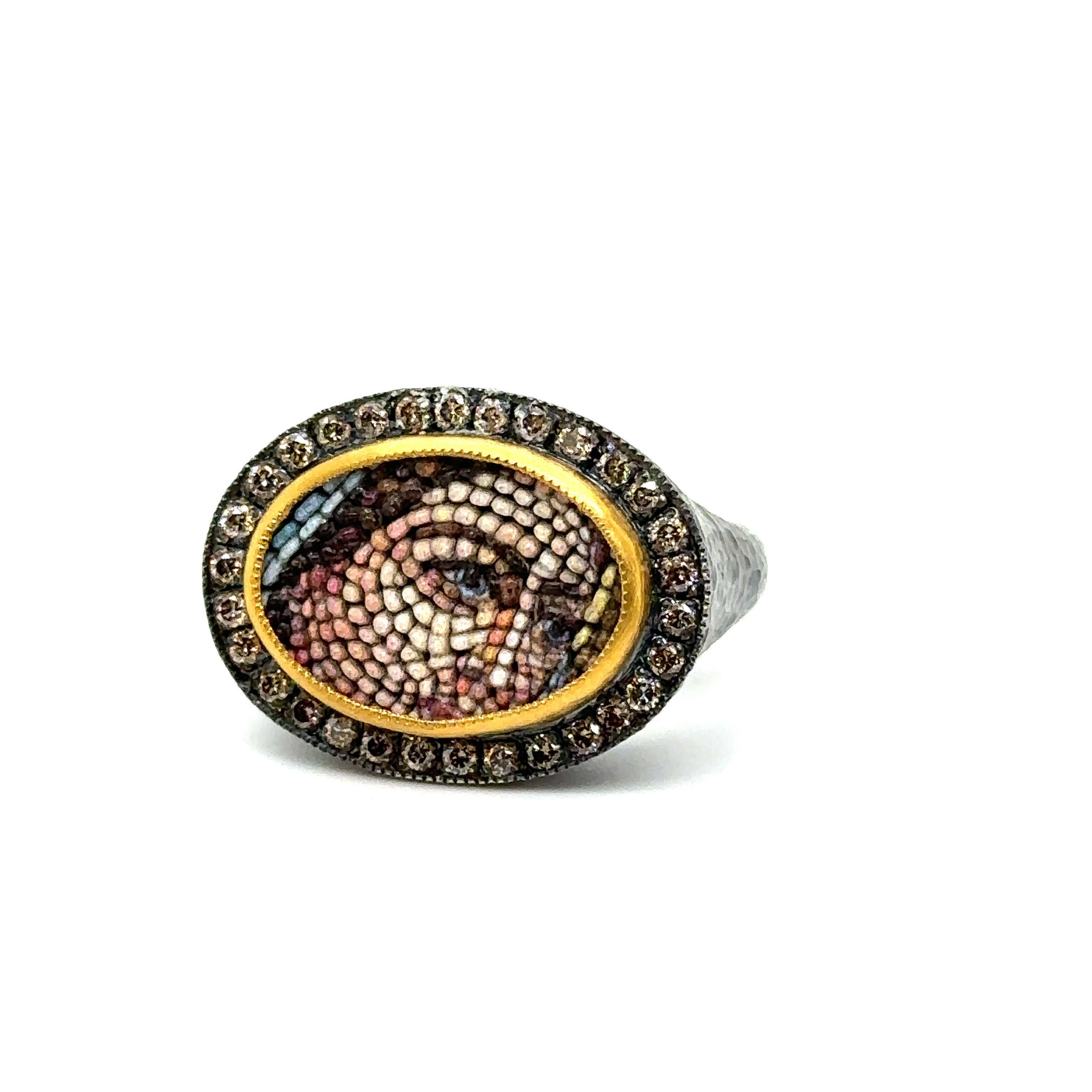 JAS-19-1966 - 24KT GOLD/SS MOSAIC RING with DIAMONDS  For Sale 1