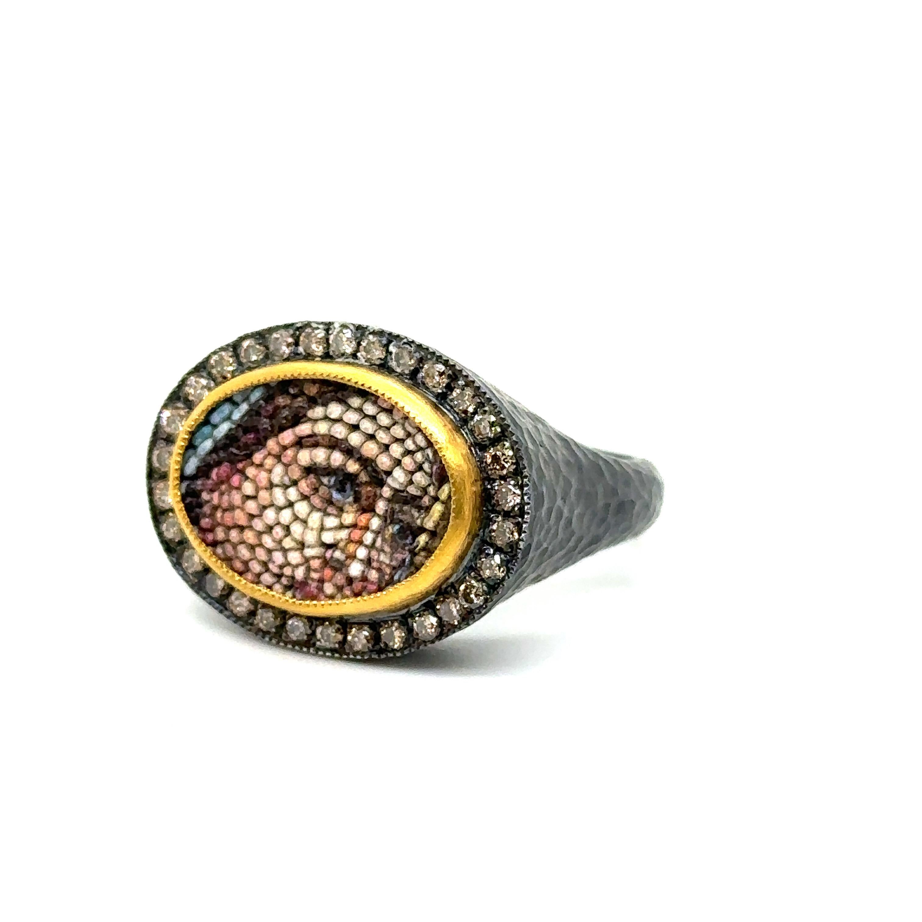 JAS-19-1966 - 24KT GOLD/SS MOSAIC RING with DIAMONDS  For Sale 2