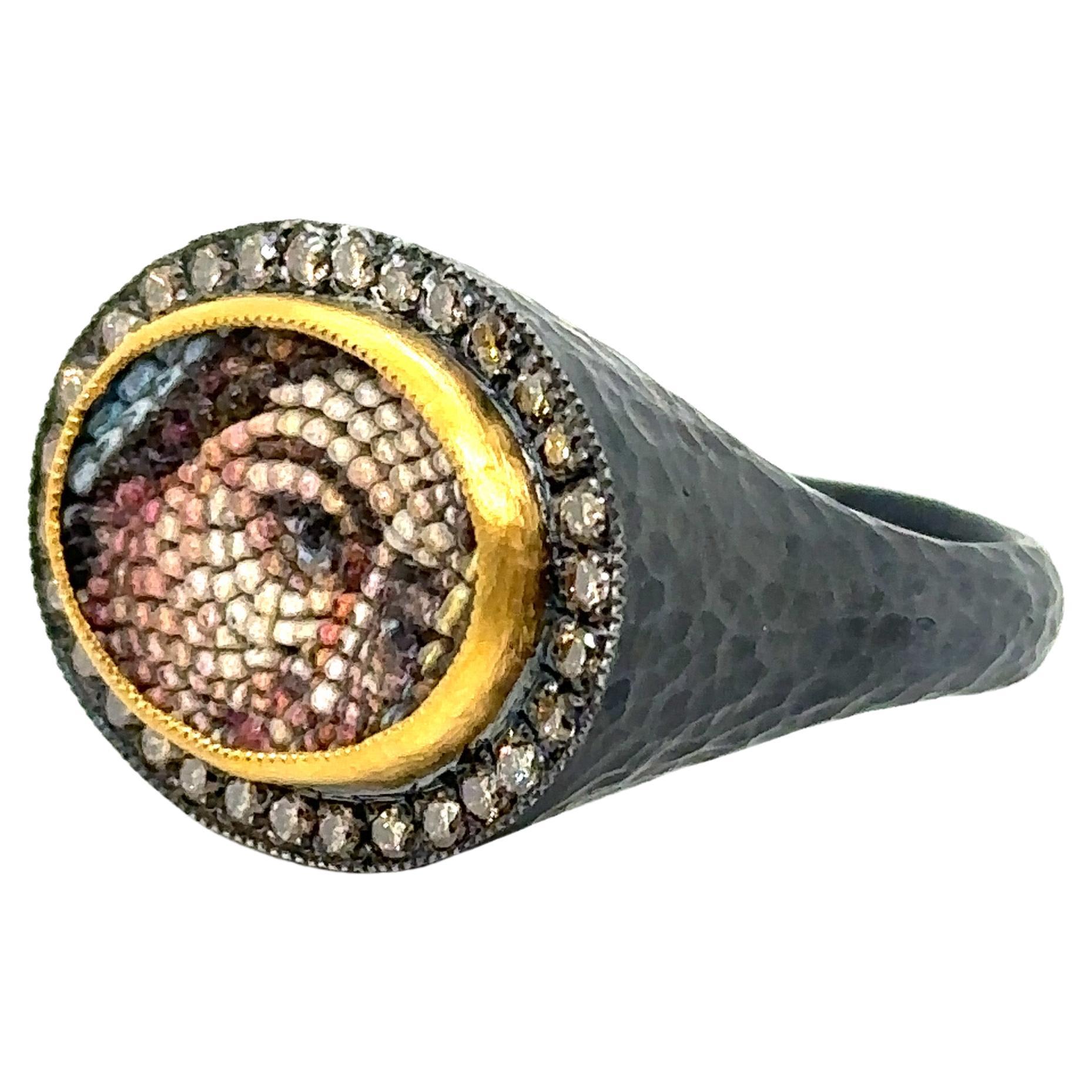 JAS-19-1966 - 24KT GOLD/SS MOSAIC RING with DIAMONDS  For Sale