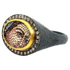 JAS-19-1966 - 24KT GOLD/SS MOSAIC RING with DIAMONDS 