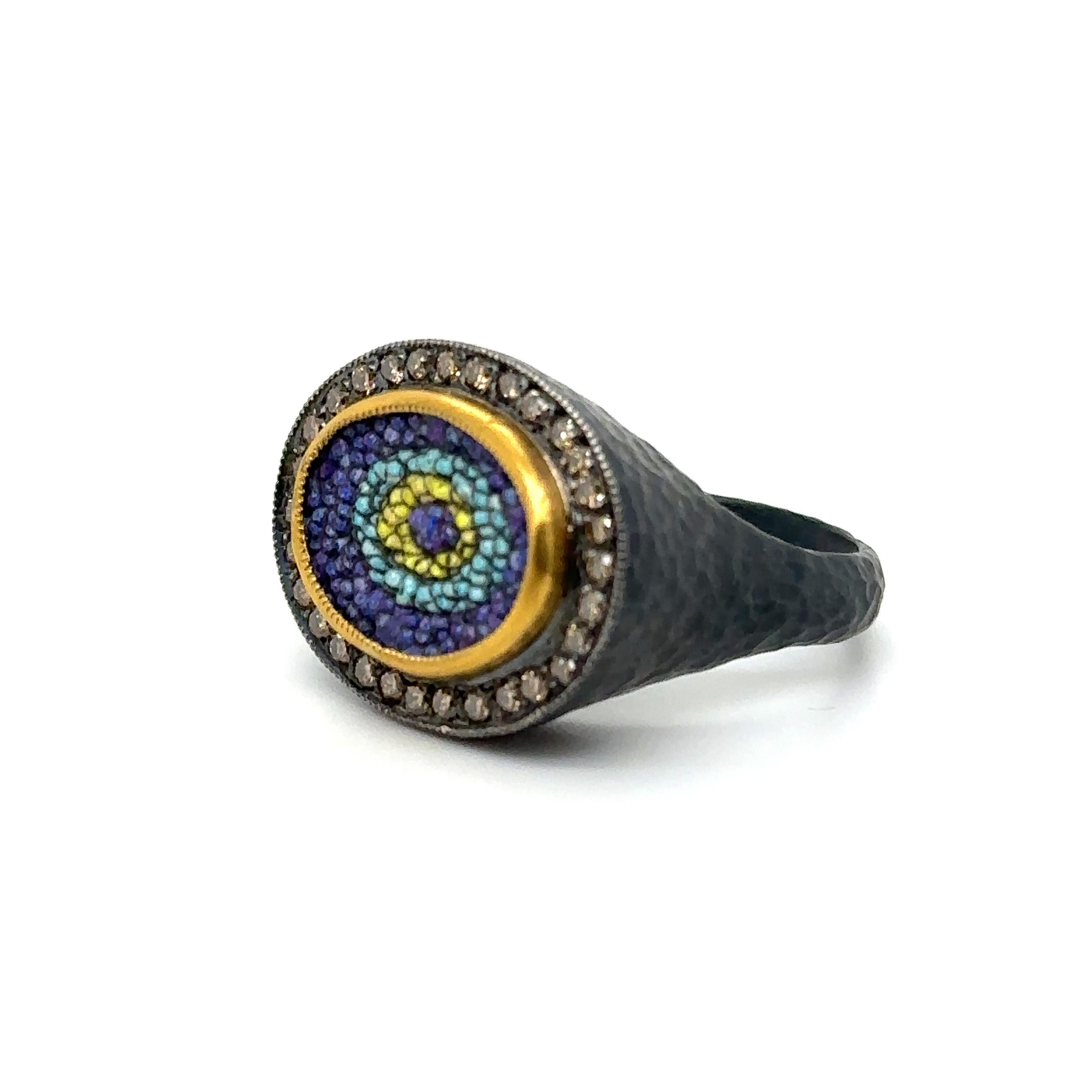Modern JAS-19-1967 - 24KT GOLD/SS MICRO MOSAIC RING with 0.50CT DIAMONDS For Sale