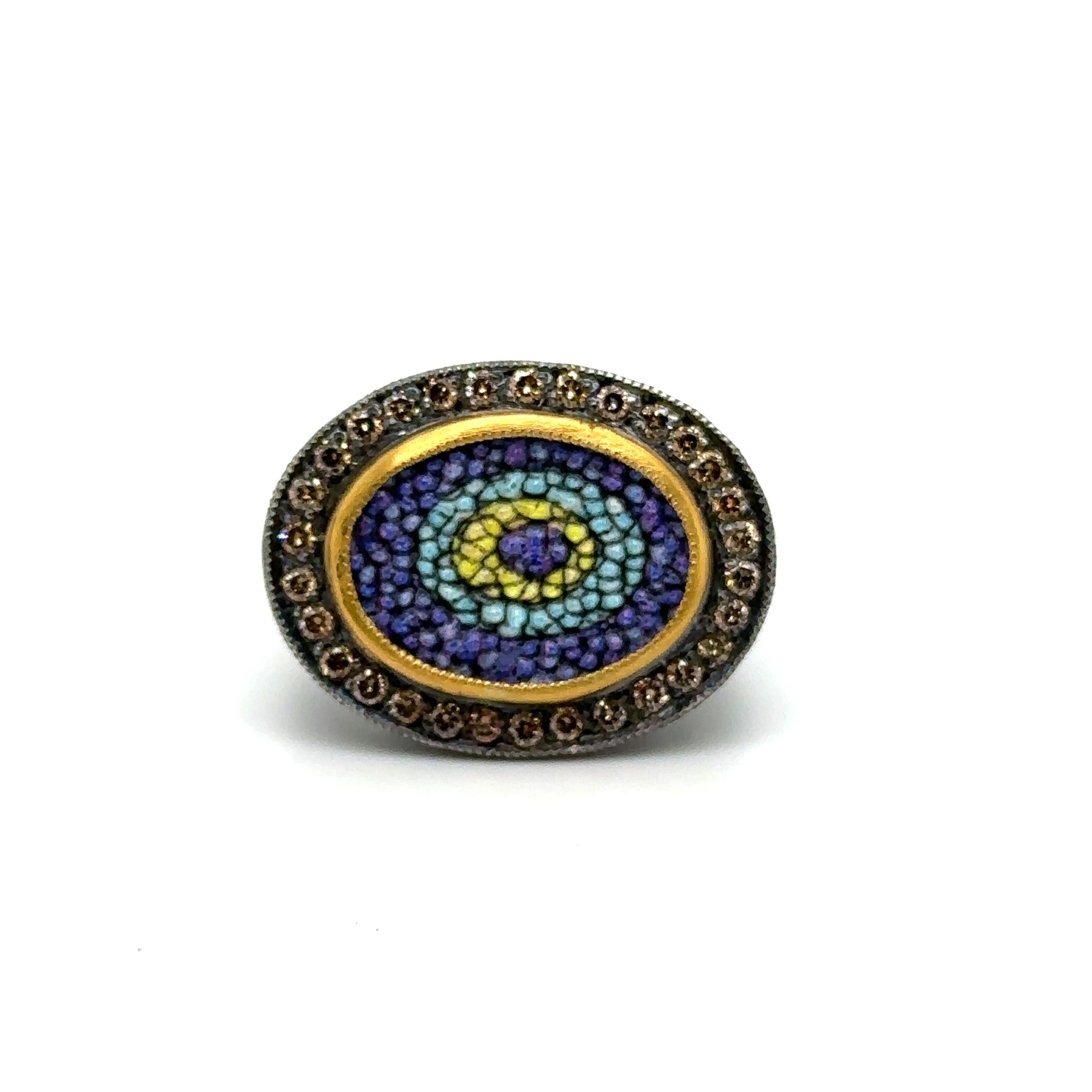 Round Cut JAS-19-1967 - 24KT GOLD/SS MICRO MOSAIC RING with 0.50CT DIAMONDS For Sale