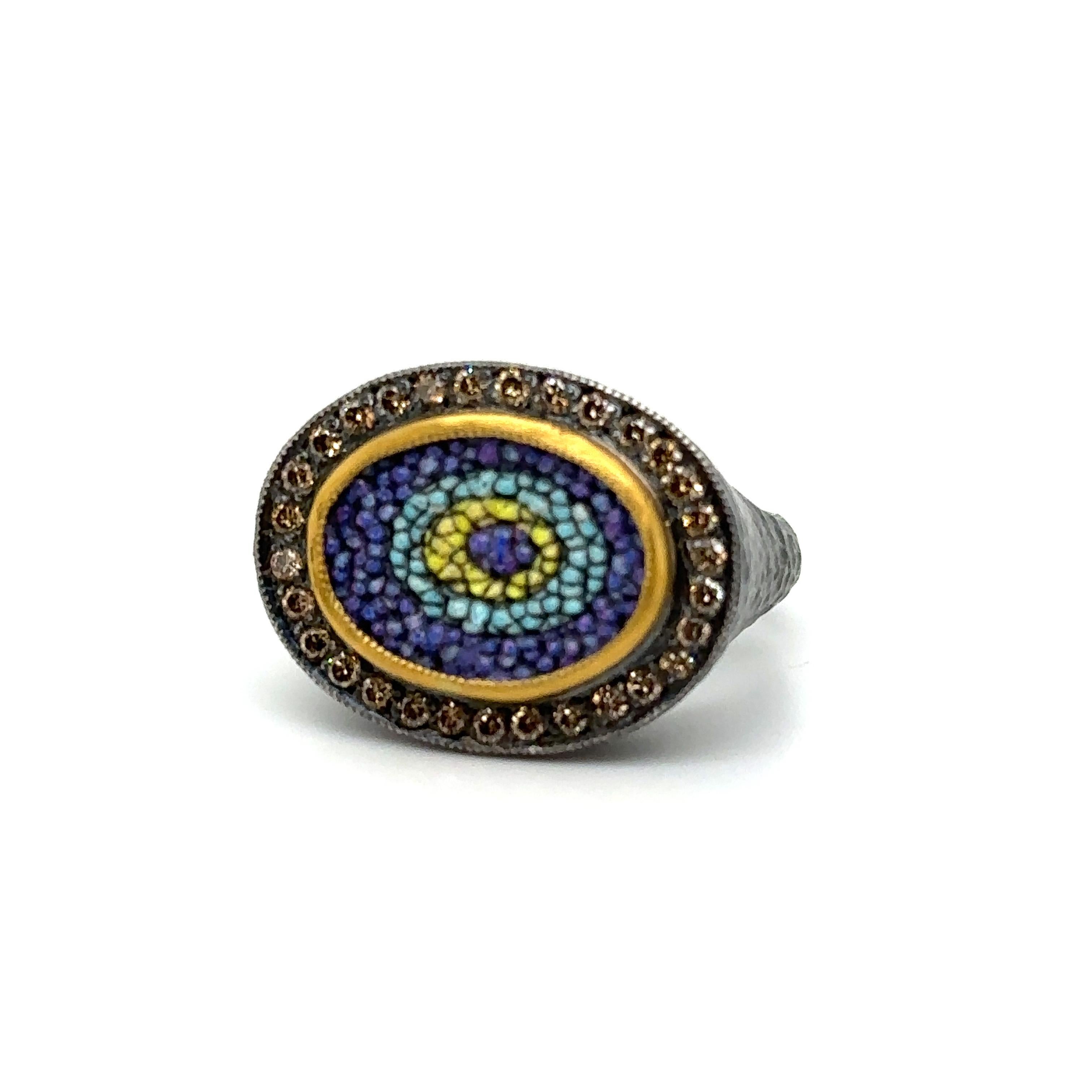 JAS-19-1967 - 24KT GOLD/SS MICRO MOSAIC RING with 0.50CT DIAMONDS In New Condition For Sale In New York, NY