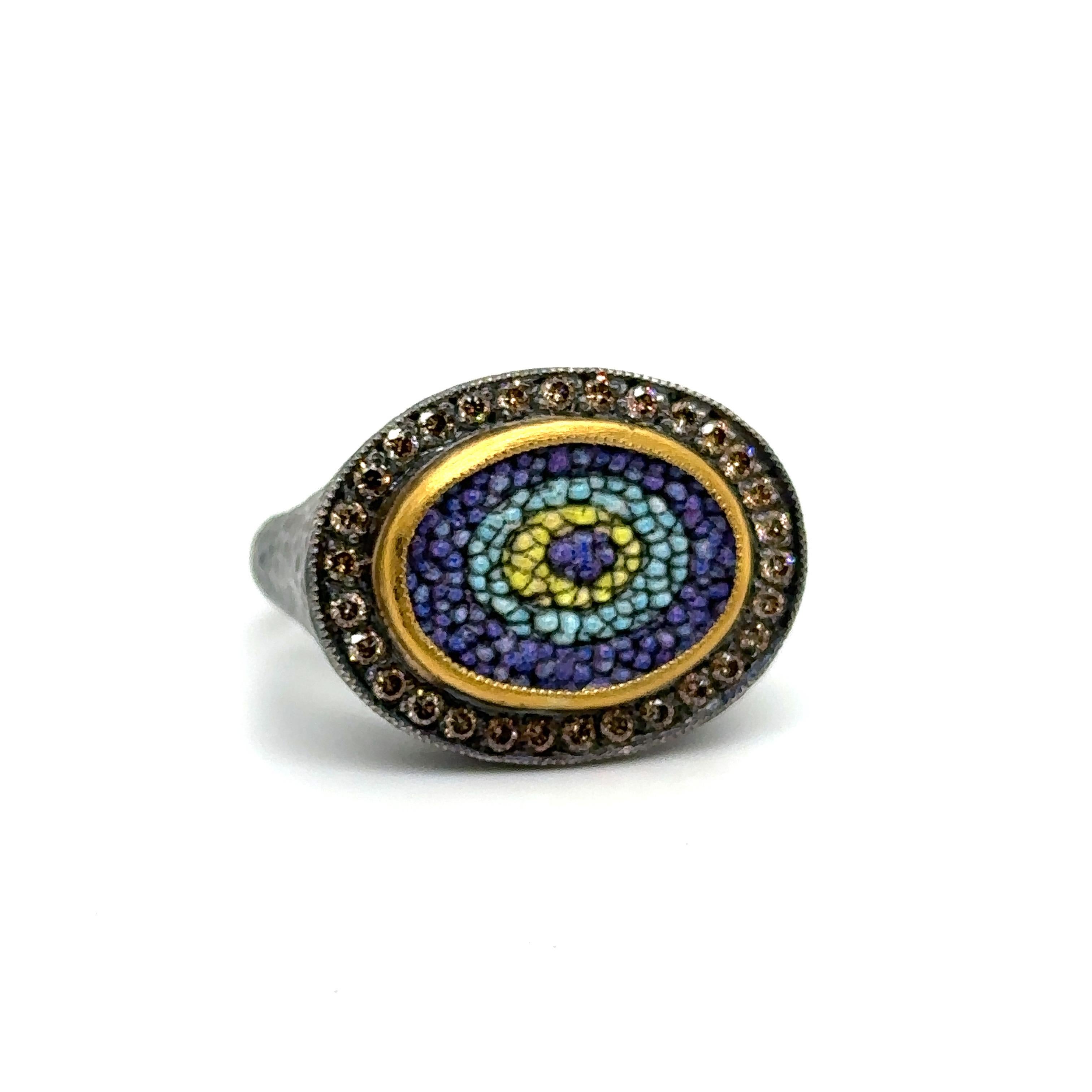 Women's JAS-19-1967 - 24KT GOLD/SS MICRO MOSAIC RING with 0.50CT DIAMONDS For Sale