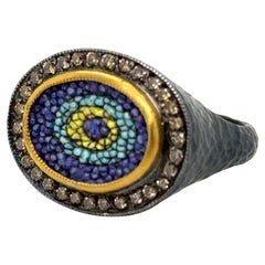 JAS-19-1967 - ANILLO MICRO MOSAICO ORO/SS 24KT con DIAMANTES 0,50CT