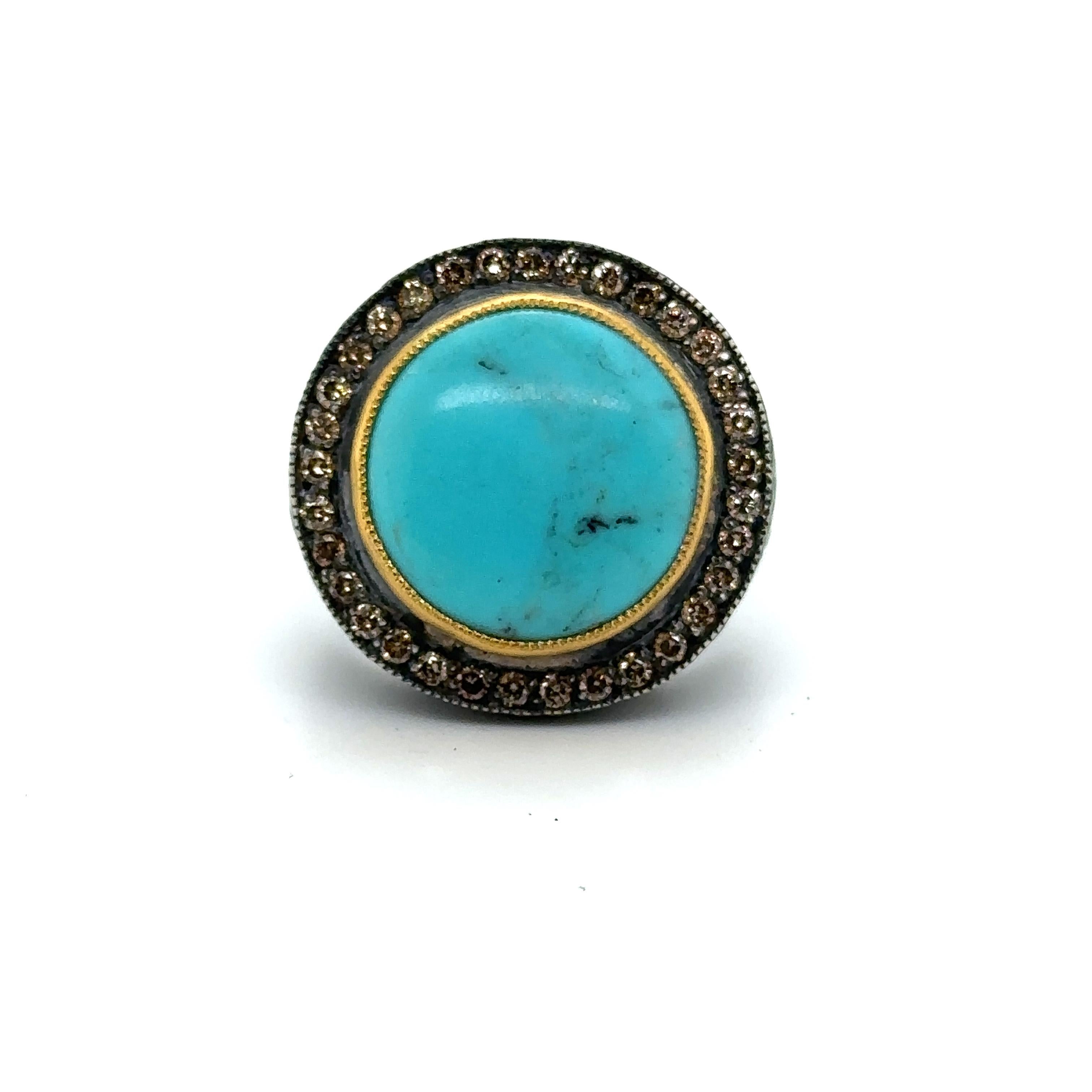 Moderne JAS-19-1968 - Bague turquoise en or 24 carats avec diamants cabochons en vente
