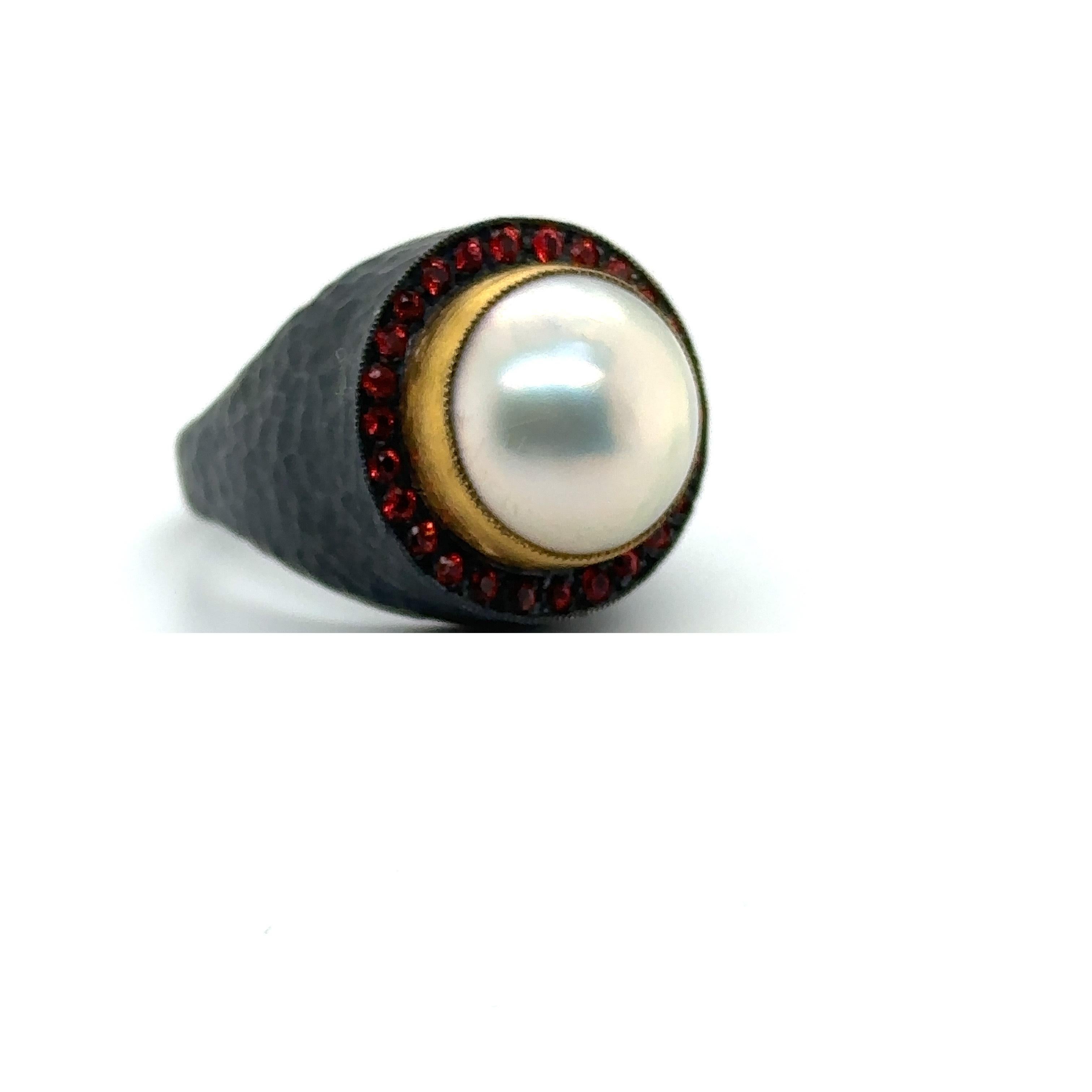 JAS-19-1971 - 24KT GOLD/SS 13MM MABE RING with 0.60CT RED SAPPHIRES For Sale 4