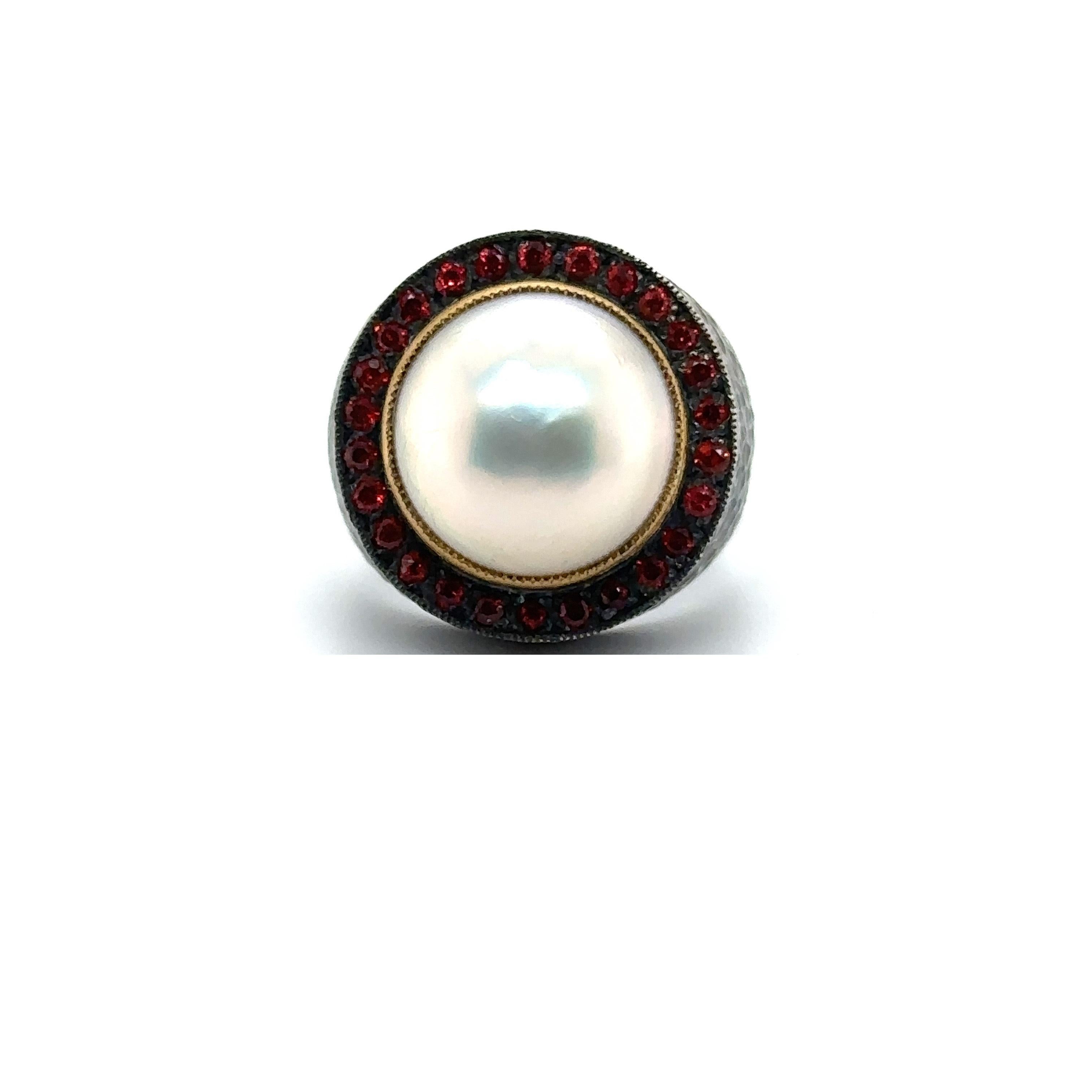 JAS-19-1971 - 24KT GOLD/SS 13MM MABE RING with 0.60CT RED SAPPHIRES For Sale 6