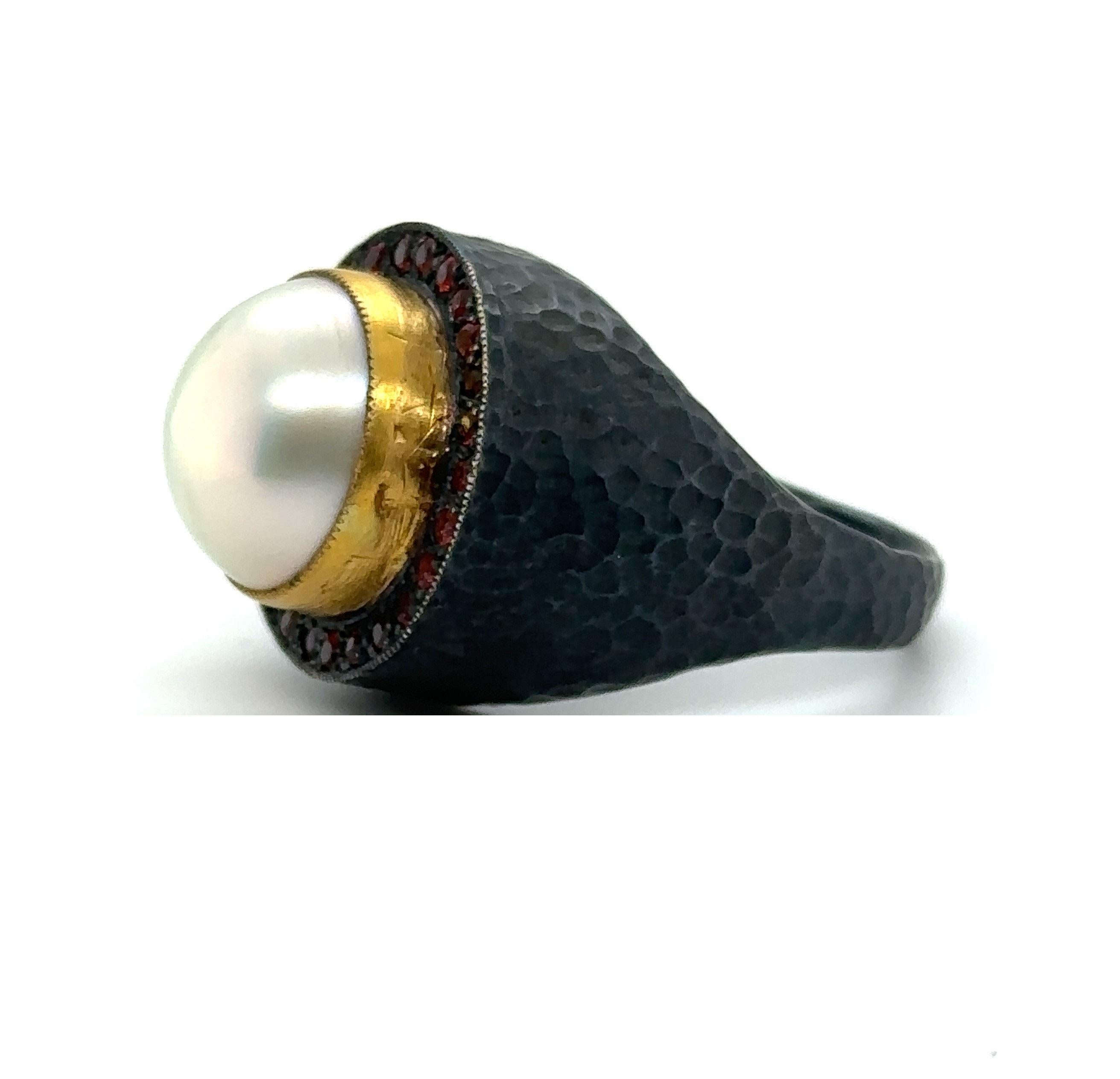 JAS-19-1971 - 24KT GOLD/SS 13MM MABE RING with 0.60CT RED SAPPHIRES For Sale 8