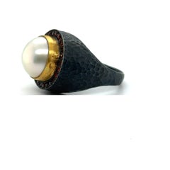 JAS-19-1971 - 24KT GOLD/SS 13MM MABE RING with 0.60CT RED SAPPHIRES