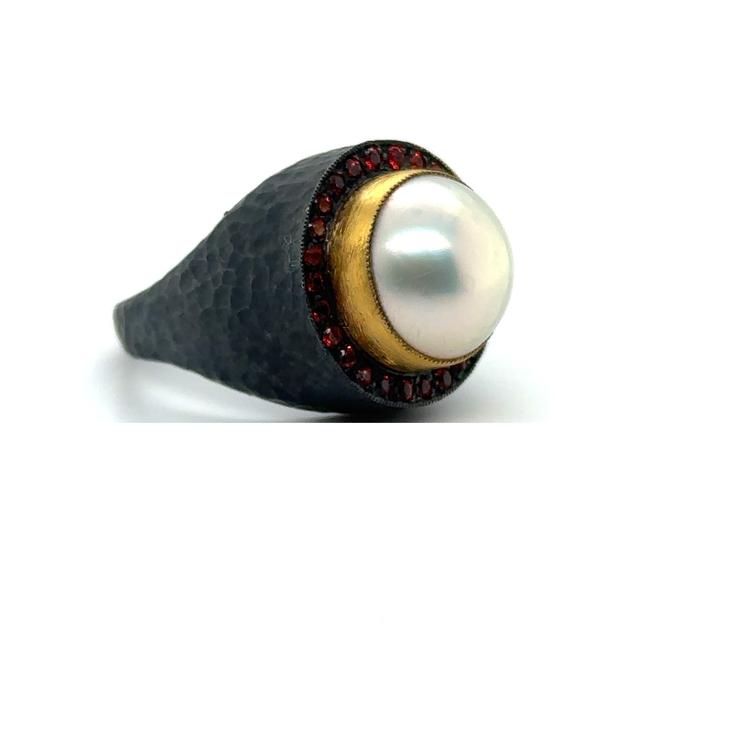 JAS-19-1971 - 24KT GOLD/SS 13MM MABE RING with 0.60CT RED SAPPHIRES For Sale 2