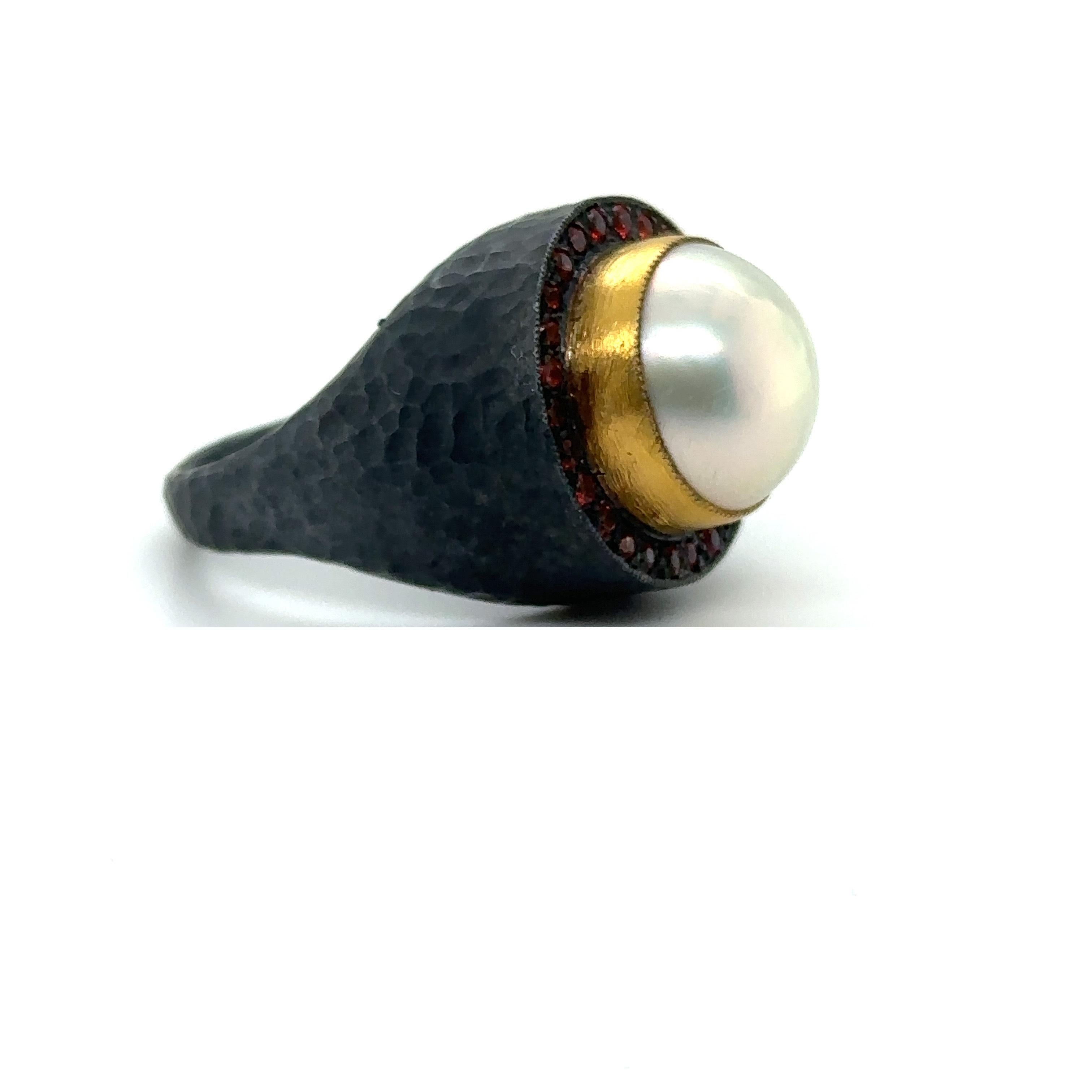 JAS-19-1971 - 24KT GOLD/SS 13MM MABE RING with 0.60CT RED SAPPHIRES For Sale 3