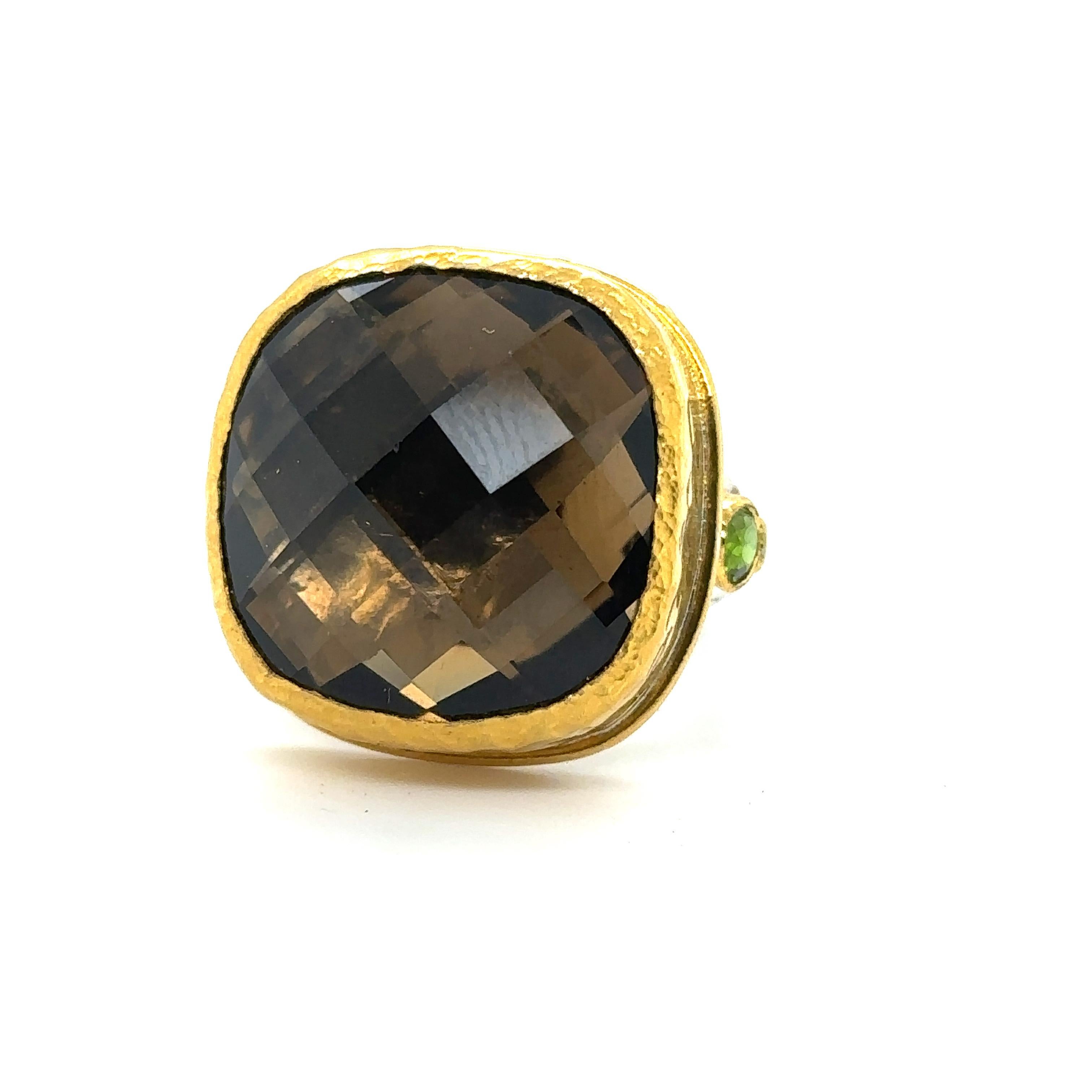 JAS-19-1993-24KT GOLD/SS with CUSHION CUT SMOKY QUARTZ & CHROME DIOPSIDES For Sale 5