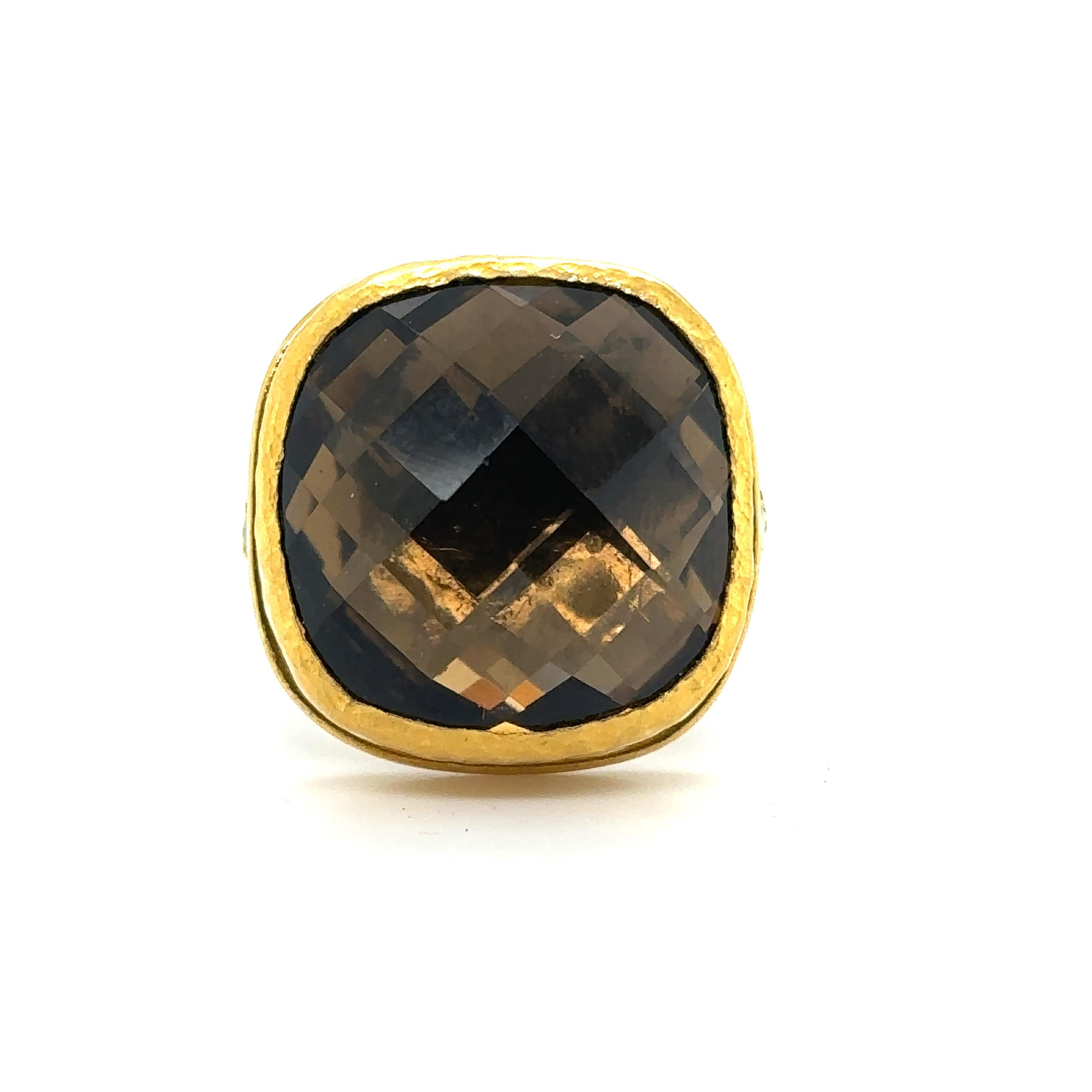 JAS-19-1993-24KT GOLD/SS with CUSHION CUT SMOKY QUARTZ & CHROME DIOPSIDES For Sale 2