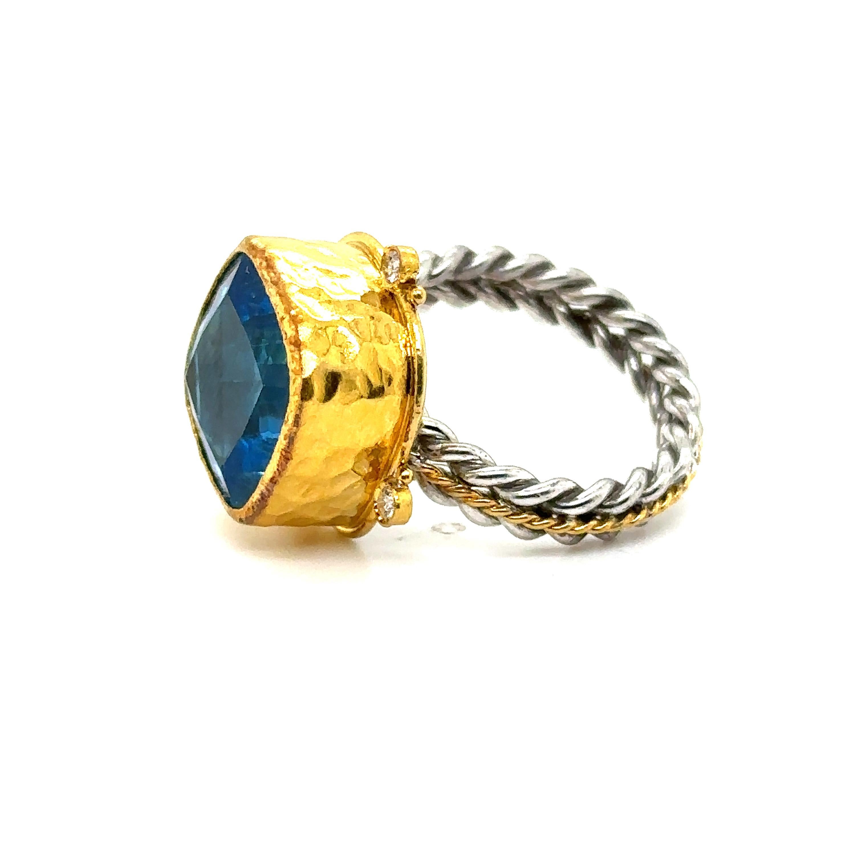 Modern JAS-19-1995 - 24K GOLD/STERLING SILVER RING 0.10Ct DIAS.  For Sale