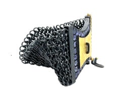 JAS-20-2041 - 24K/SS BELT BUCKLE HANDMADE MESH BRACELET with TANZANITES