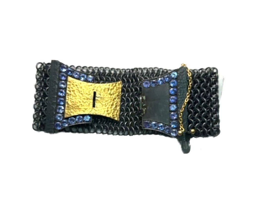 JAS-20-2041 - PULSERA DE CINTURÓN HECHA A MANO DE 24K/SS con TANZANITES Corte redondo en venta