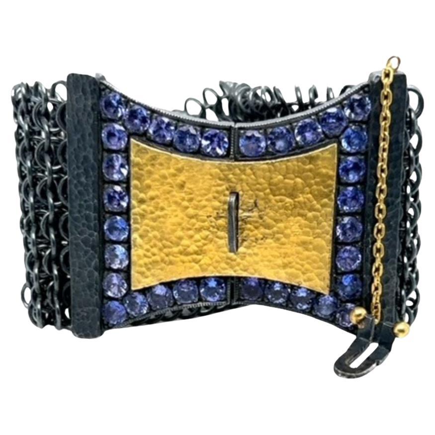 JAS-20-2041 - BRACCIALE A CINTURINO IN 24K/SS FATTO A MANO con TANZANITI