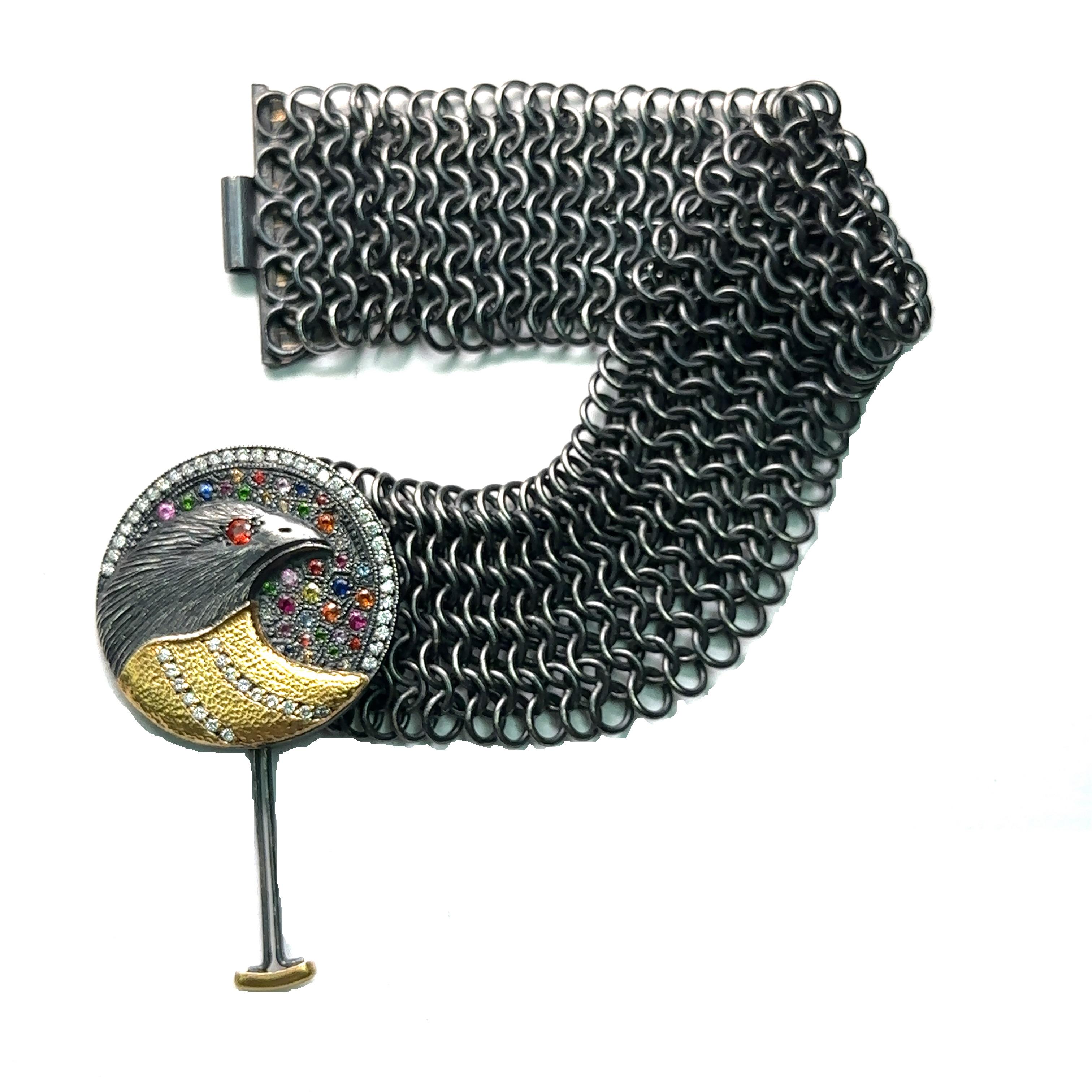 Moderno JAS-20-2042 - BRACCIALE IN MESH A TESTA D'AQUILA FATTO A MANO IN 24K/SS CON COLORI SPENTI in vendita