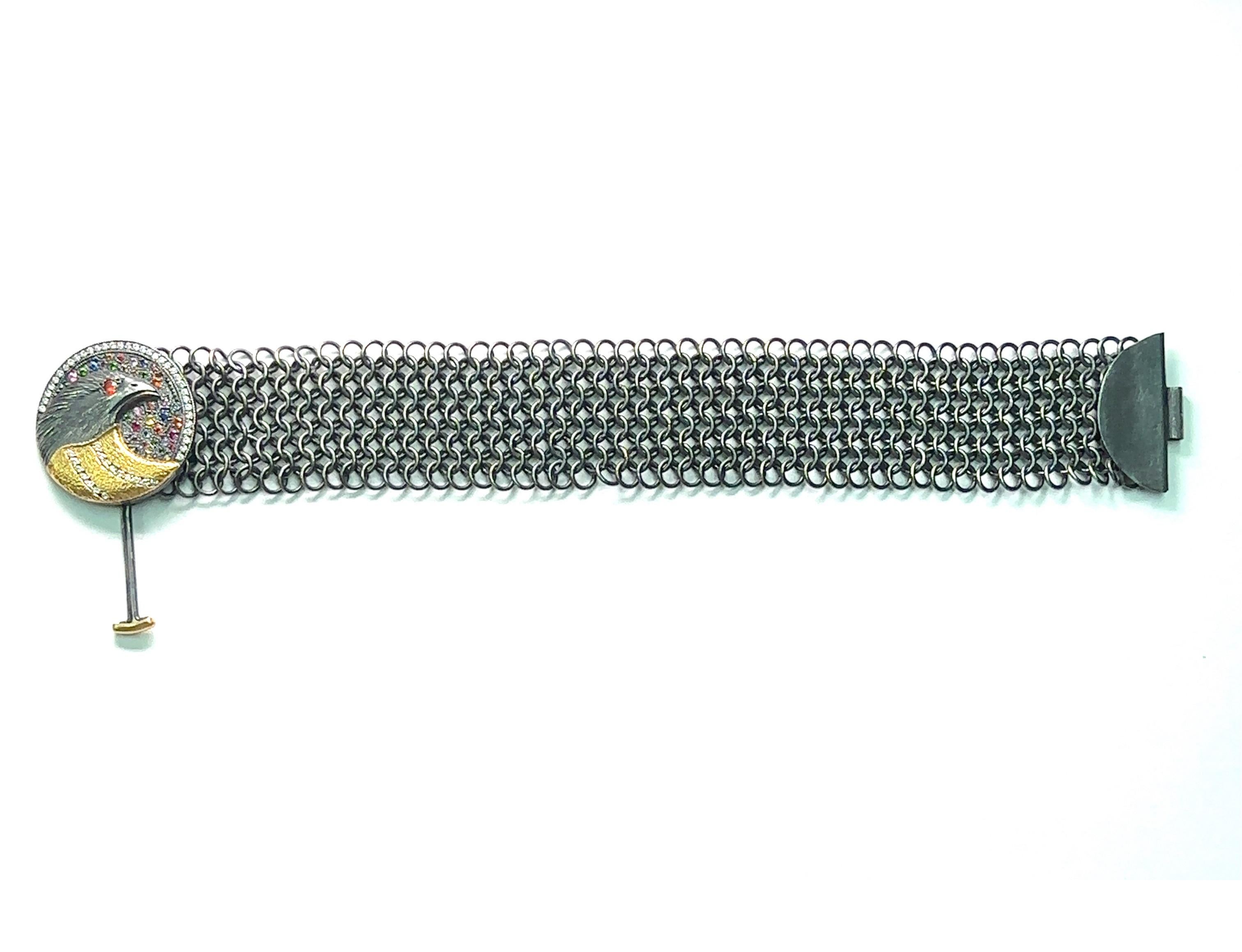 Taglio rotondo JAS-20-2042 - BRACCIALE IN MESH A TESTA D'AQUILA FATTO A MANO IN 24K/SS CON COLORI SPENTI in vendita