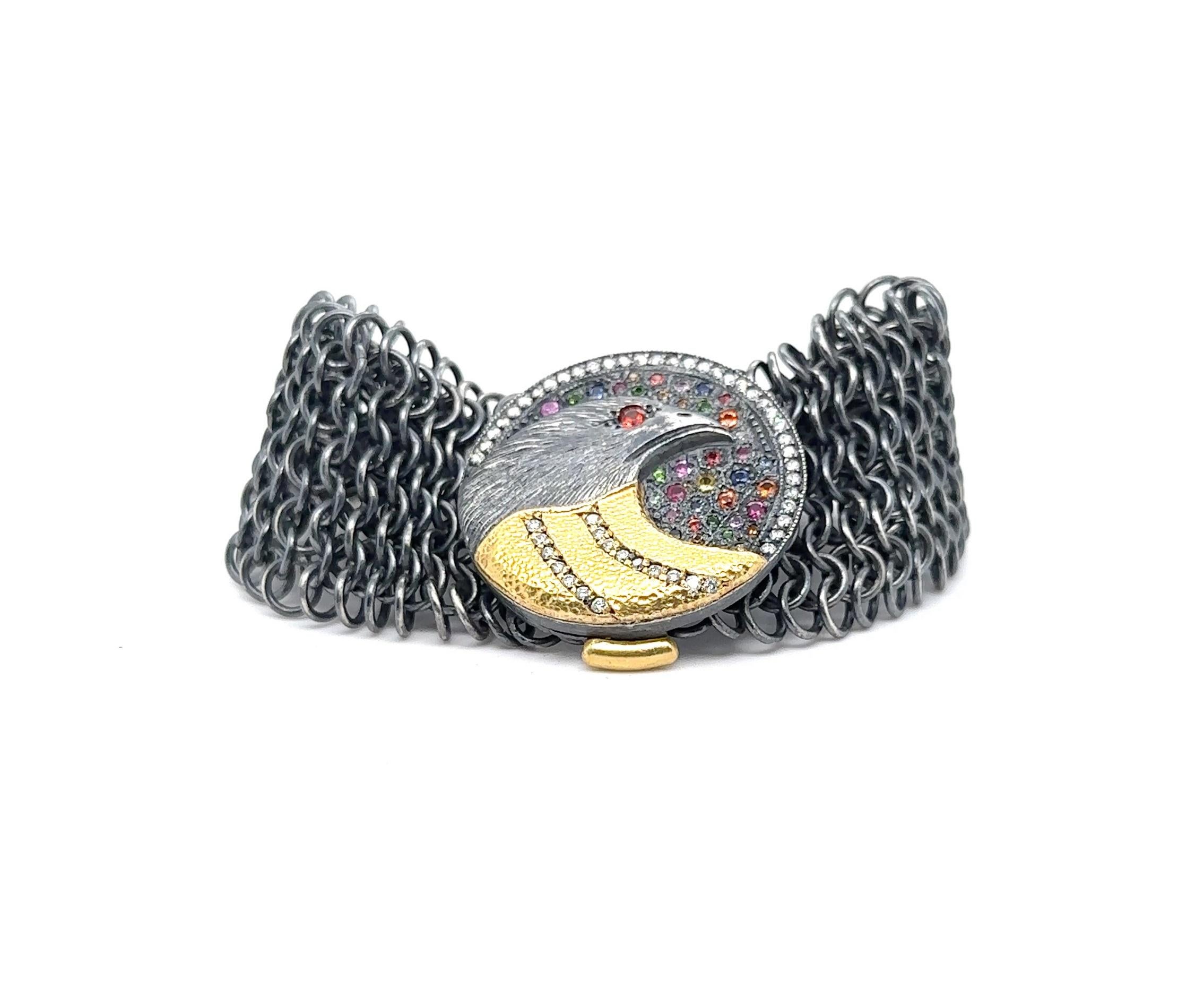 JAS-20-2042 - BRACCIALE IN MESH A TESTA D'AQUILA FATTO A MANO IN 24K/SS CON COLORI SPENTI In condizioni Nuovo in vendita a New York, NY