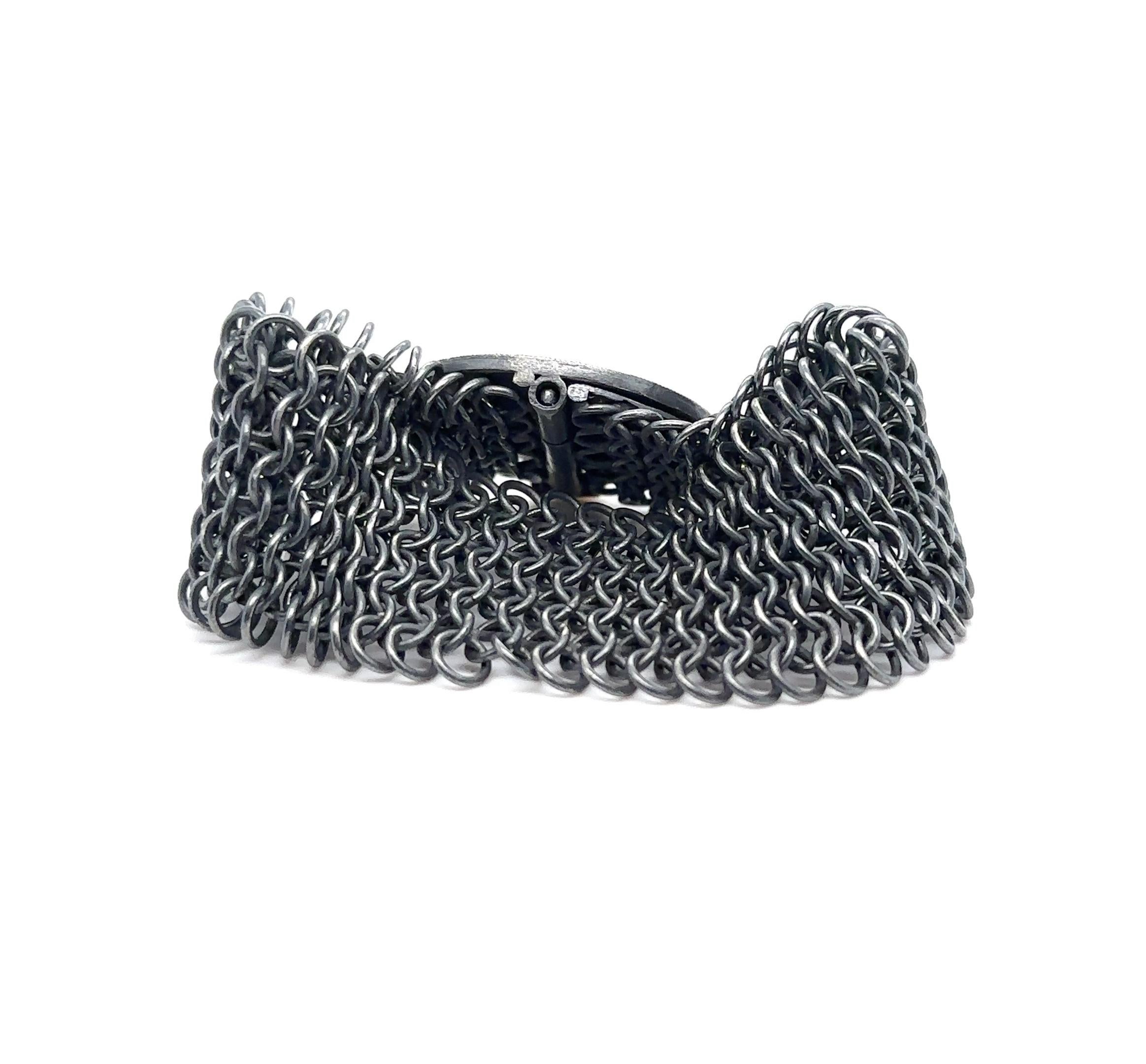 JAS-20-2042 - BRACCIALE IN MESH A TESTA D'AQUILA FATTO A MANO IN 24K/SS CON COLORI SPENTI in vendita 1