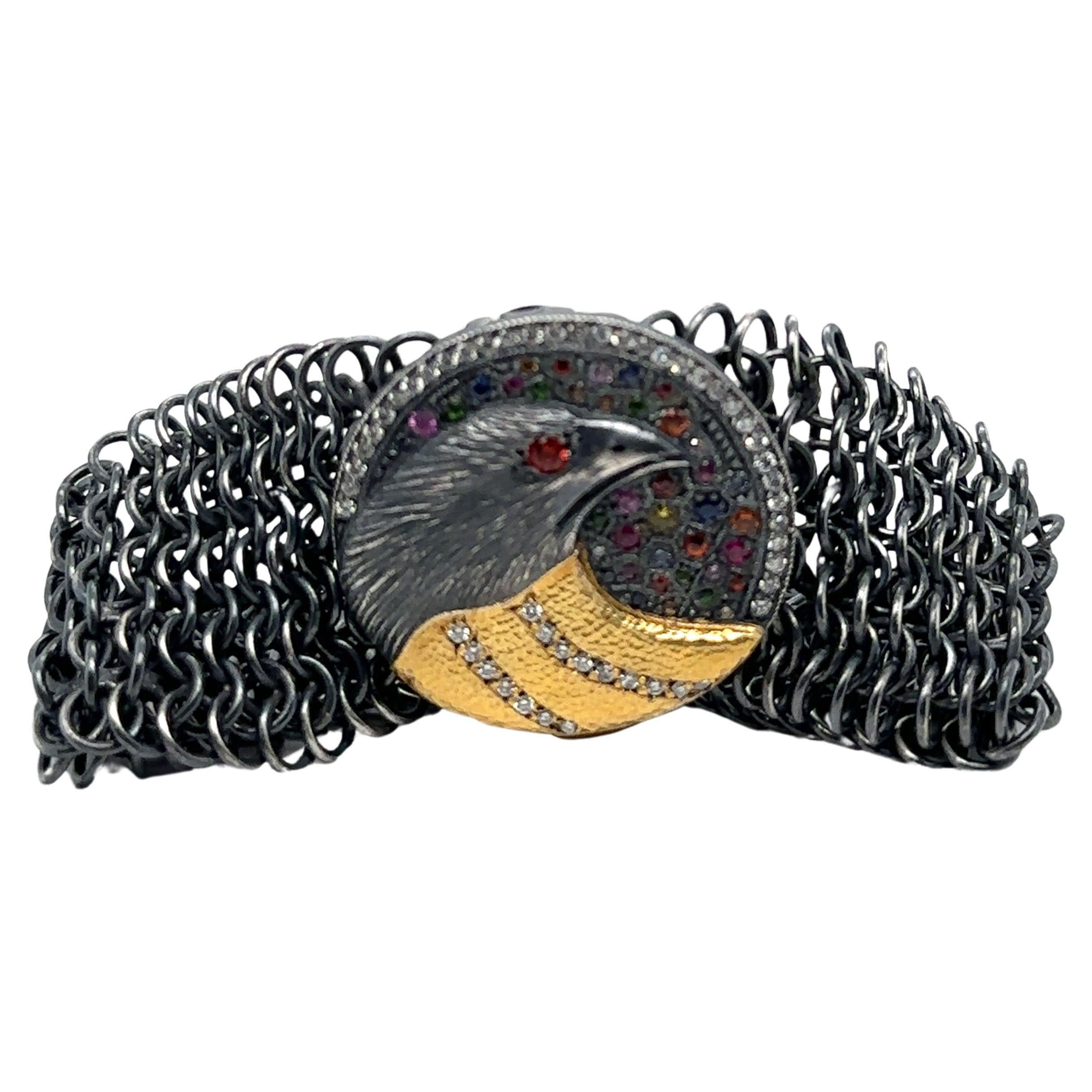 JAS-20-2042 - BRACCIALE IN MESH A TESTA D'AQUILA FATTO A MANO IN 24K/SS CON COLORI SPENTI