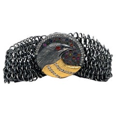 JAS-20-2042 - BRACCIALE IN MESH A TESTA D'AQUILA FATTO A MANO IN 24K/SS CON COLORI SPENTI