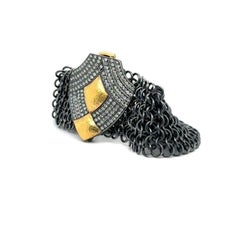 JAS-20-2044 - 24K/SS SHIELD HANDMADE MESH BRACELET with 2.50 CT DIAMONDS