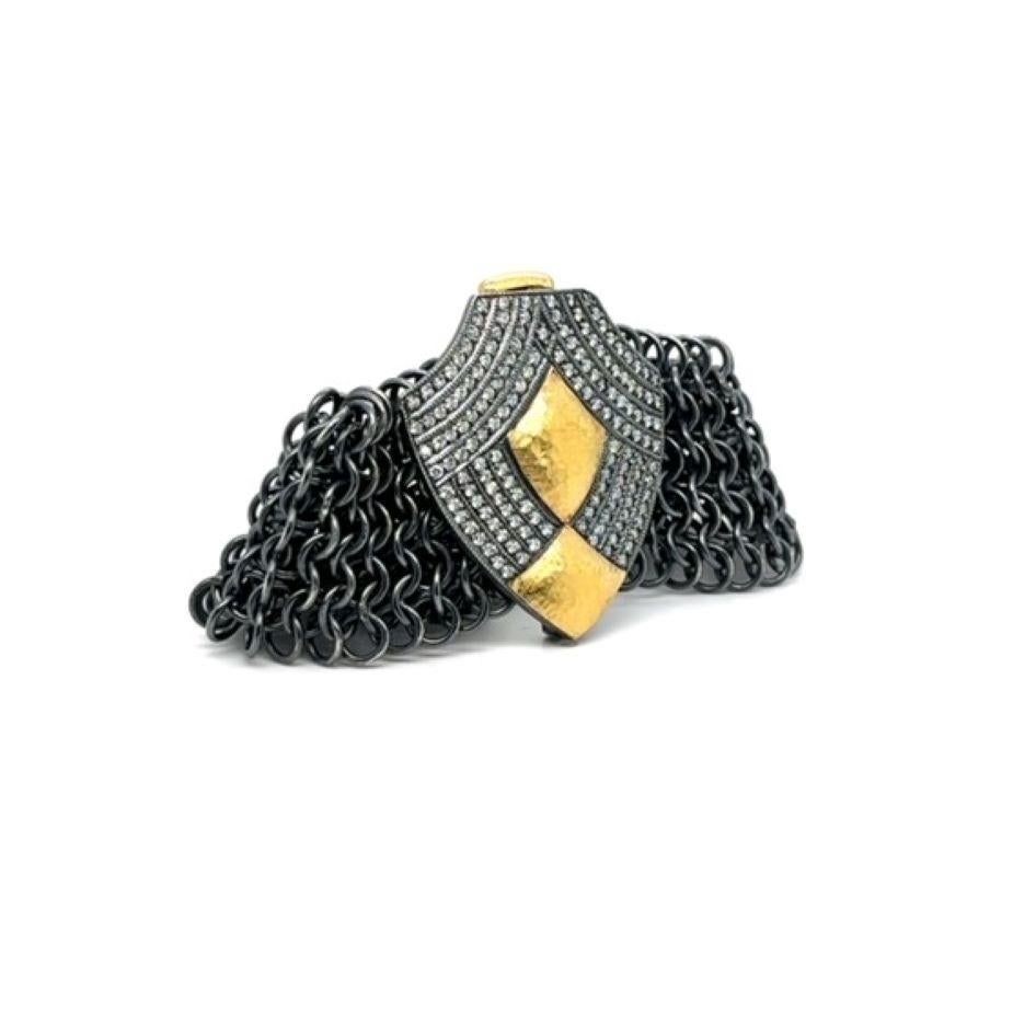 JAS-20-2044 - PULSERA DE MALLA HECHA A MANO DE 24K/SS con DIAMANTES DE 2,50 CT Corte redondo en venta