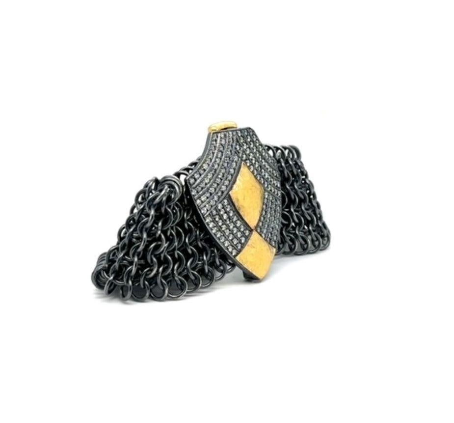 JAS-20-2044 - PULSERA DE MALLA HECHA A MANO DE 24K/SS con DIAMANTES DE 2,50 CT en Nuevo estado para la venta en New York, NY
