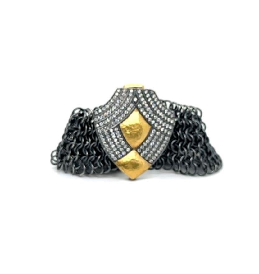 JAS-20-2044 - PULSERA DE MALLA HECHA A MANO DE 24K/SS con DIAMANTES DE 2,50 CT en venta 1