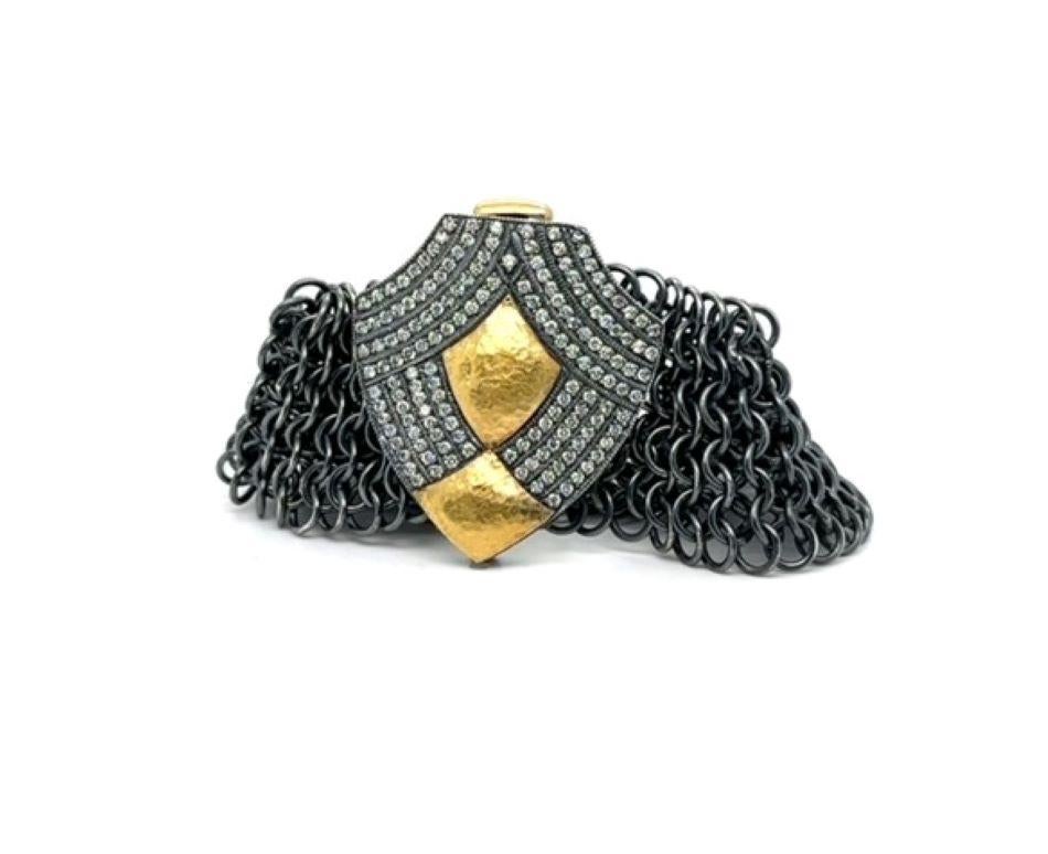 JAS-20-2044 - PULSERA DE MALLA HECHA A MANO DE 24K/SS con DIAMANTES DE 2,50 CT en venta 2