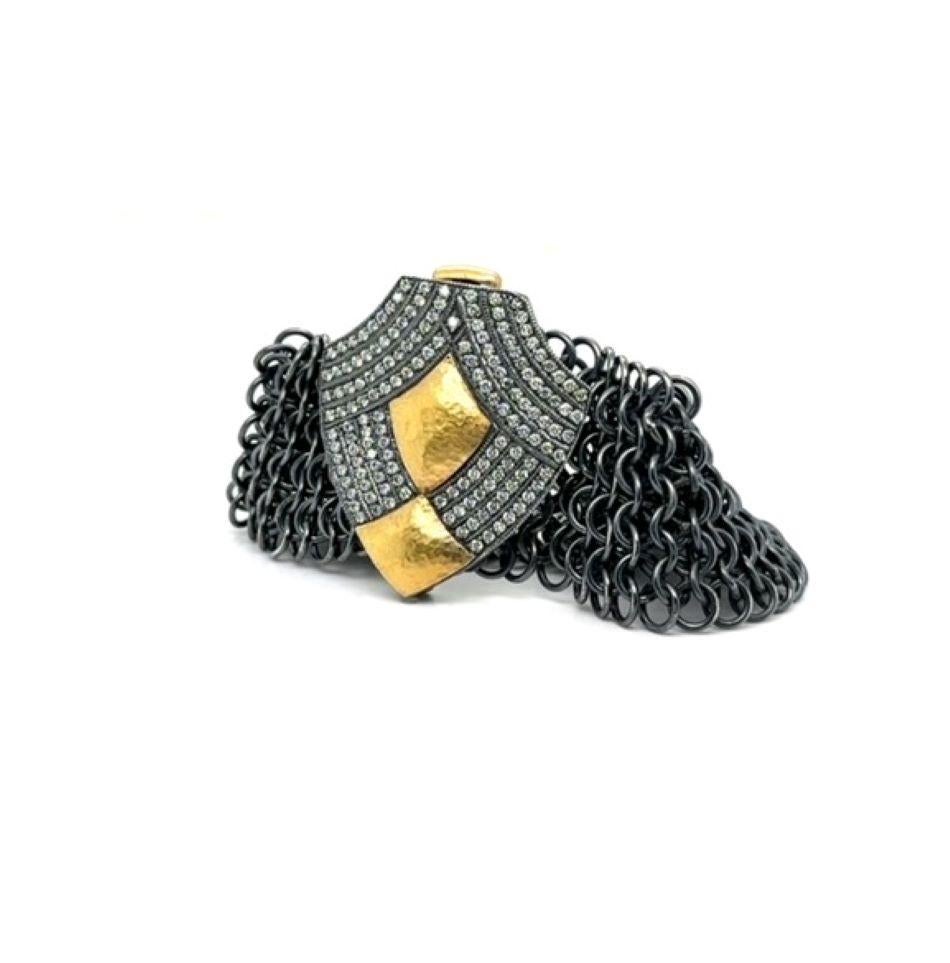 JAS-20-2044 - PULSERA DE MALLA HECHA A MANO DE 24K/SS con DIAMANTES DE 2,50 CT en venta 3