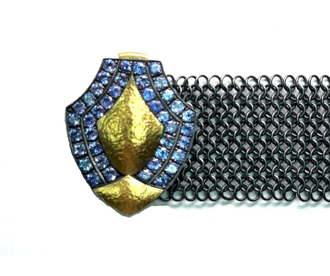 Moderno JAS-20-2045-A - BRACCIALE IN MESH FATTO A MANO 24K/SS con TANZANITI in vendita