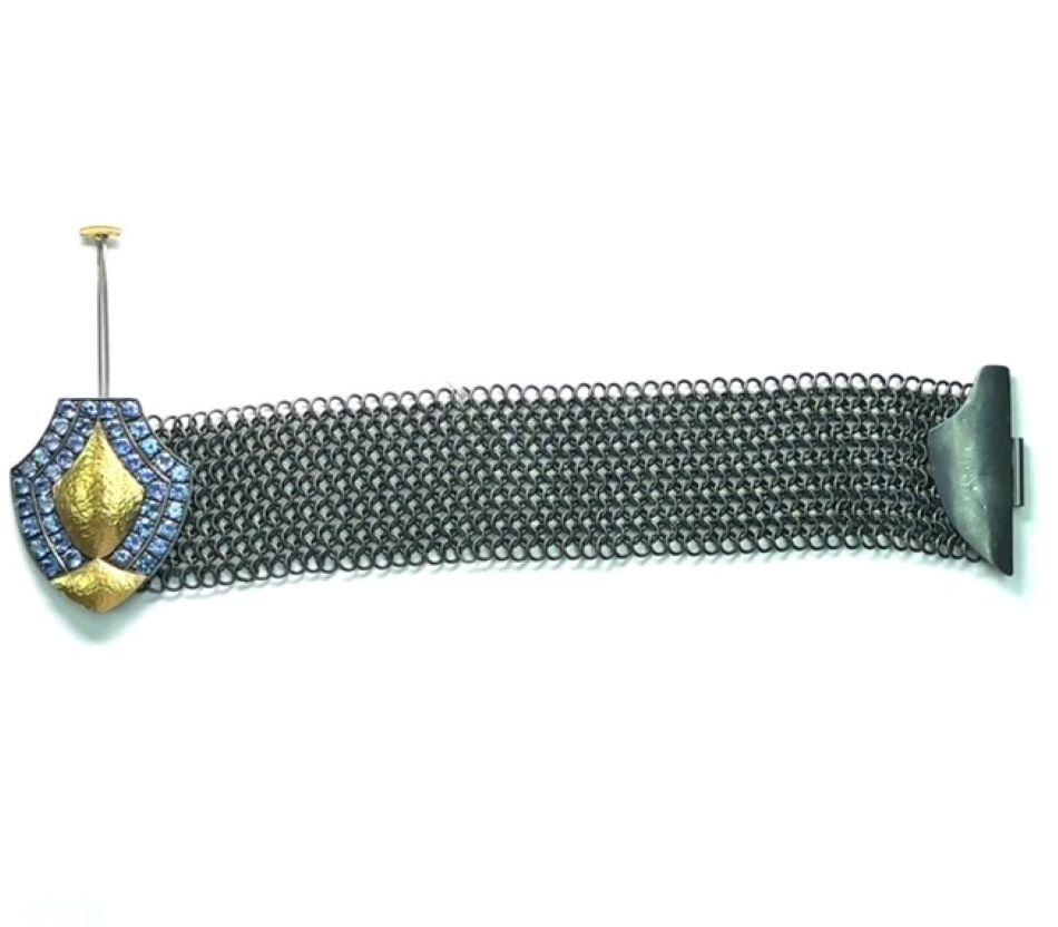 Taglio rotondo JAS-20-2045-A - BRACCIALE IN MESH FATTO A MANO 24K/SS con TANZANITI in vendita