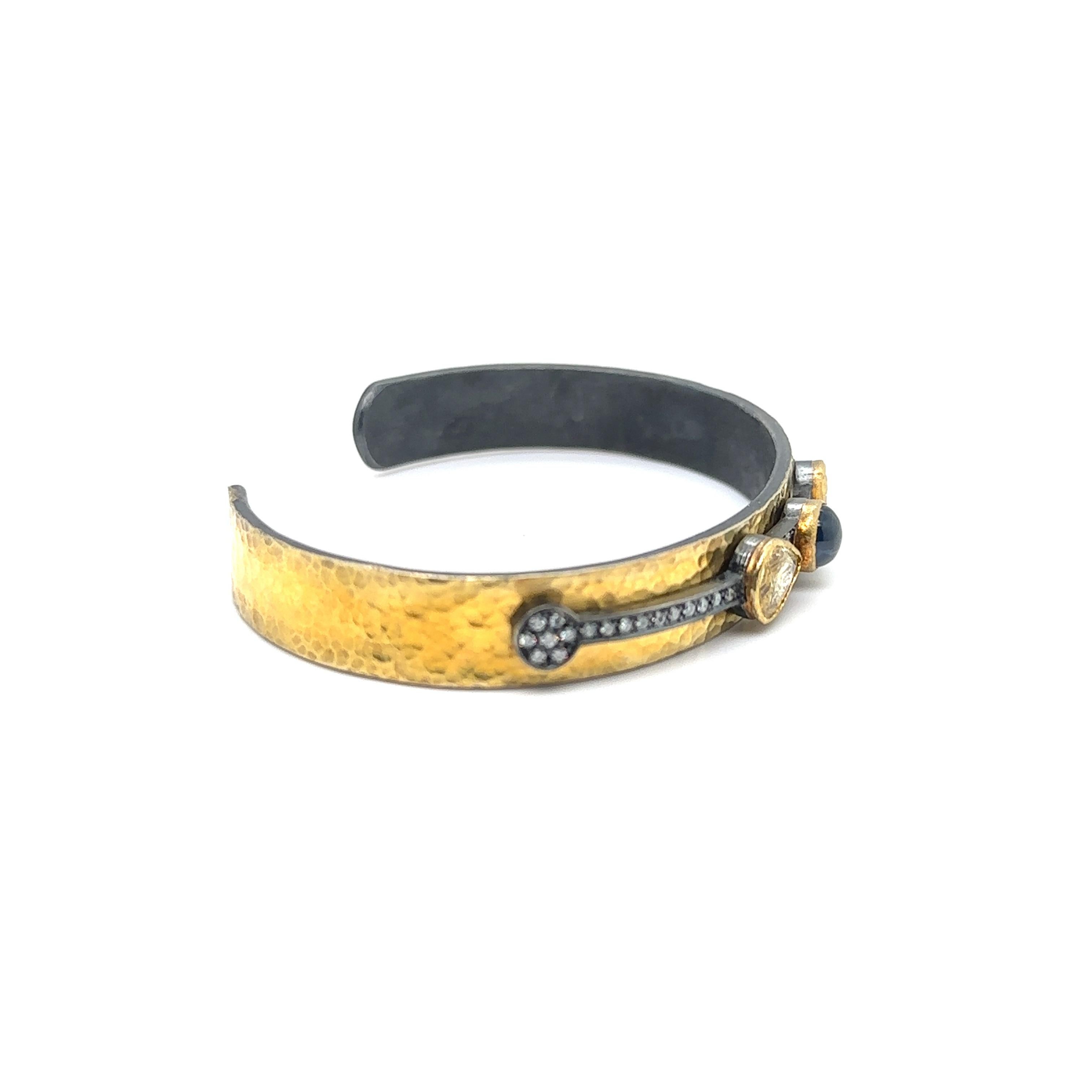 JAS-20-2053 - 24K/SS  BANGLE FLESSIBILE con SAPFIRES e DIAMONDS in vendita 1