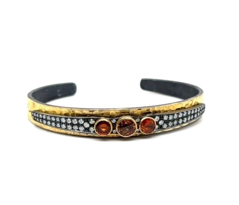 JAS-20-2054 - BRACCIALE FLESSIBILE A LAMPO 24K/SS con DIAMANTI E ZAFFI ARANCIONI in vendita 4