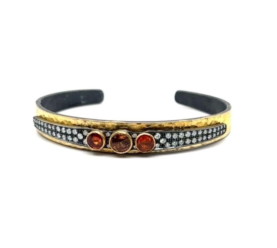 JAS-20-2054 - BRACCIALE FLESSIBILE A LAMPO 24K/SS con DIAMANTI E ZAFFI ARANCIONI in vendita 5