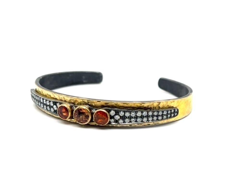 JAS-20-2054 - BRACCIALE FLESSIBILE A LAMPO 24K/SS con DIAMANTI E ZAFFI ARANCIONI in vendita 6
