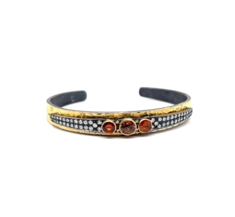 JAS-20-2054 - BRACCIALE FLESSIBILE A LAMPO 24K/SS con DIAMANTI E ZAFFI ARANCIONI in vendita 7