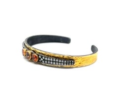 JAS-20-2054 - 24K/SS FLEXIBLE BANGLE BRACELET with DIAMONDS & ORANGE SAPPHIRES