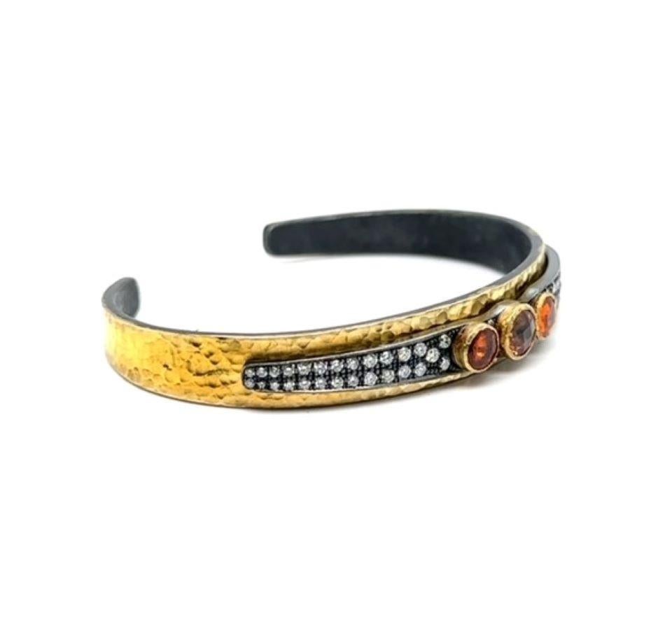 Donna JAS-20-2054 - BRACCIALE FLESSIBILE A LAMPO 24K/SS con DIAMANTI E ZAFFI ARANCIONI in vendita