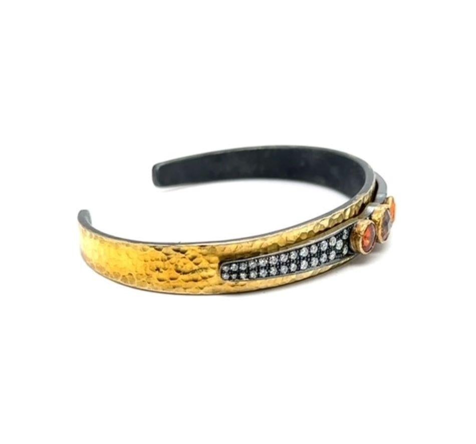 JAS-20-2054 - BRACCIALE FLESSIBILE A LAMPO 24K/SS con DIAMANTI E ZAFFI ARANCIONI in vendita 1
