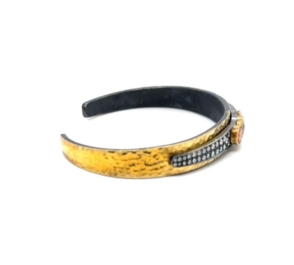 JAS-20-2054 - BRACCIALE FLESSIBILE A LAMPO 24K/SS con DIAMANTI E ZAFFI ARANCIONI in vendita 2