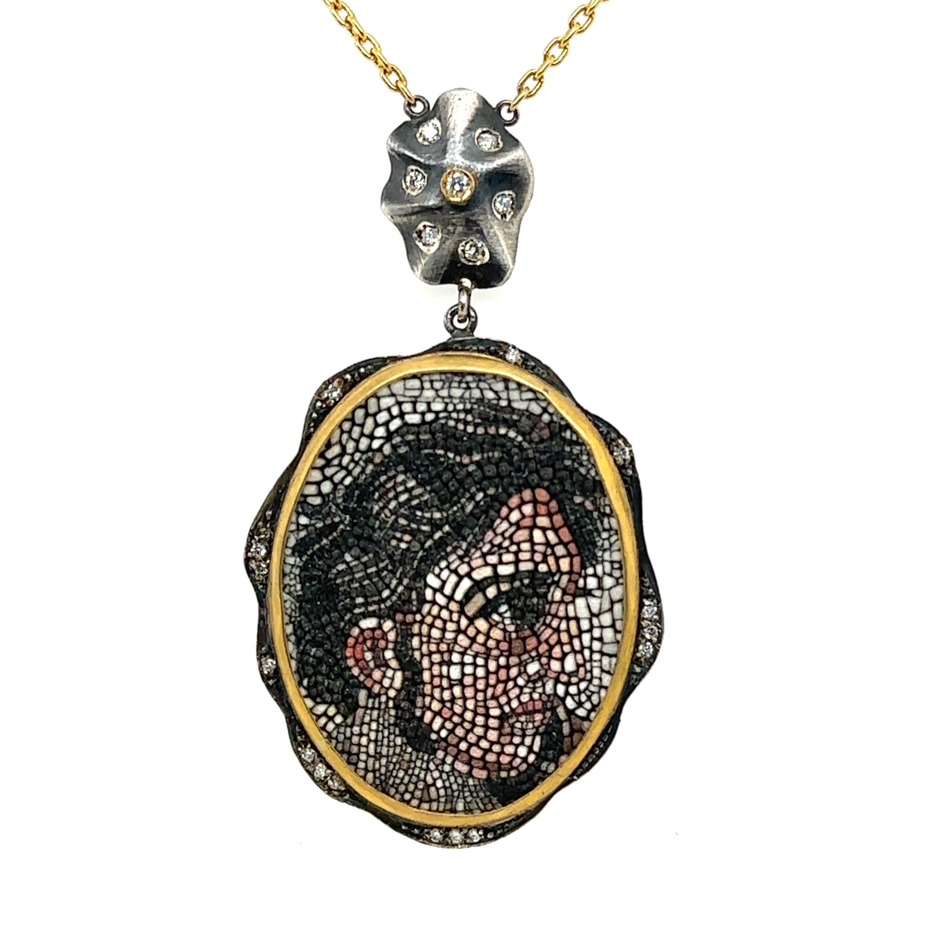 Modern JAS-20-2055 - 24KT GOLD/SS MOSAIC PENDANT with DIAMONDS  For Sale