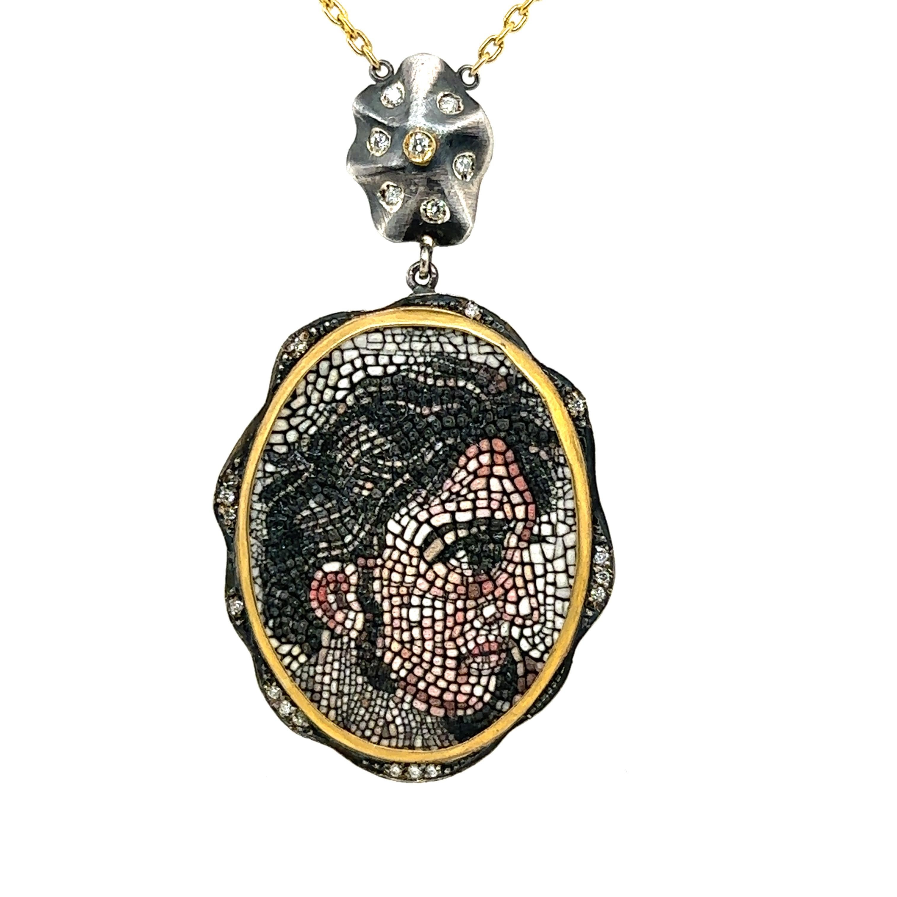 JAS-20-2055 - 24KT GOLD/SS MOSAIC PENDANT with DIAMONDS  For Sale 1