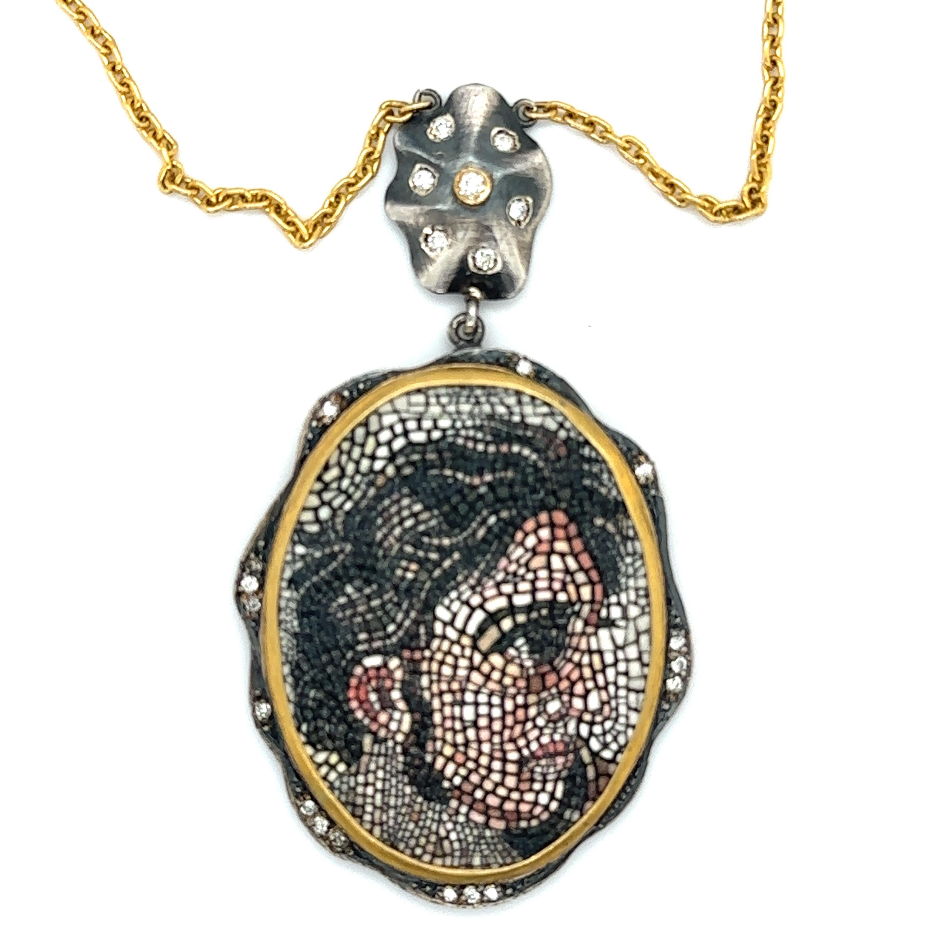 JAS-20-2055 - 24KT GOLD/SS MOSAIC PENDANT with DIAMONDS  For Sale 2